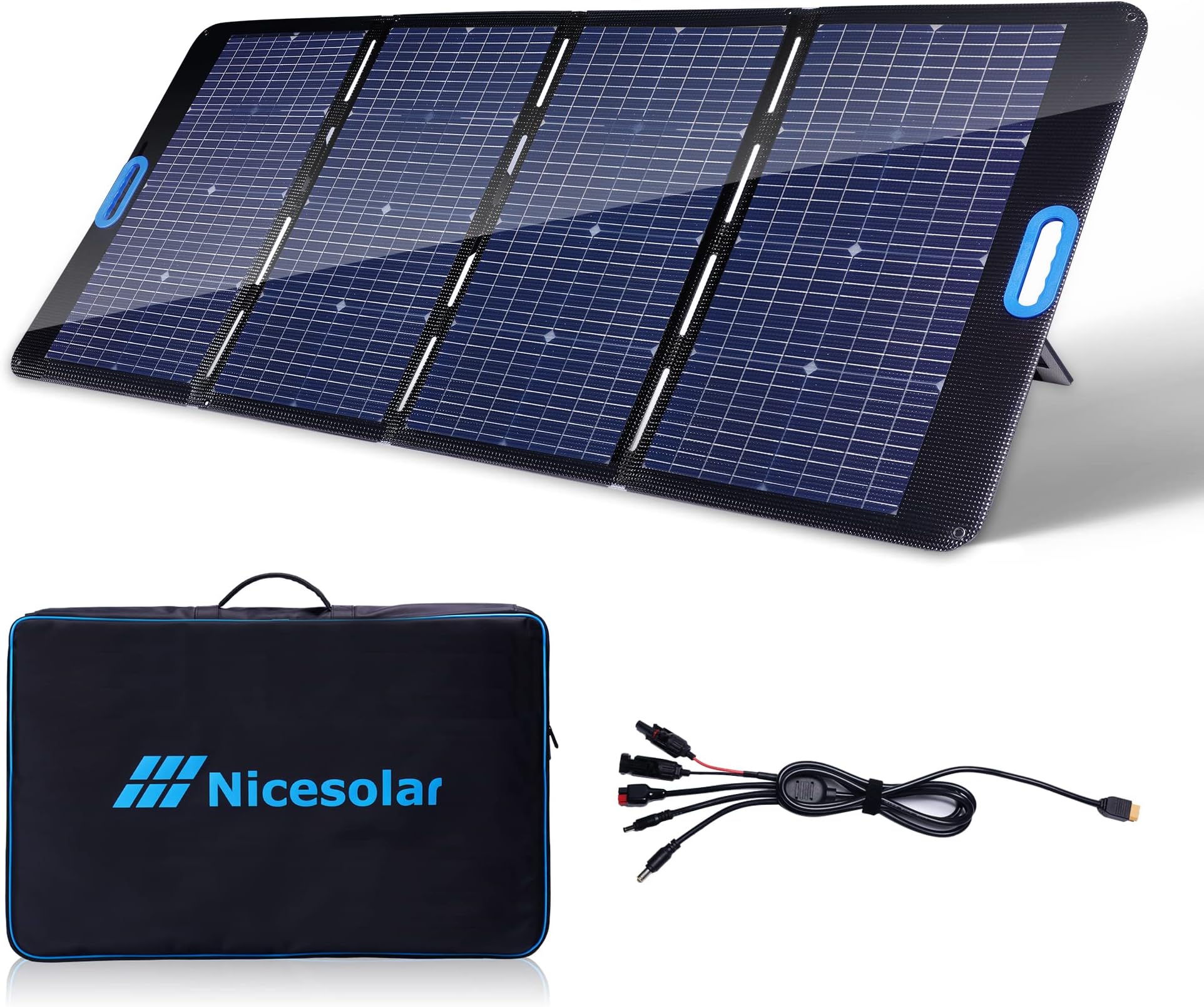 Nicesolar Foldable-Solar-Panel 200W 21V/9.5A for Portable Power Station Laptop Phones Tablets, Portable Solar Panel Kit with Dual USB, PD65w, Durable and IP67 Waterproof for Outdoor Camping Emergency