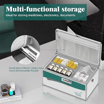 Glosen Medication Lock Box with Code, 2-Layer Medicine Lock Box with Flexible TrayExtra Large16 x 9.25 x 7.5 Inch Portable First Aid Empty Box with Handle&Shoulder Strap for Home&Travel