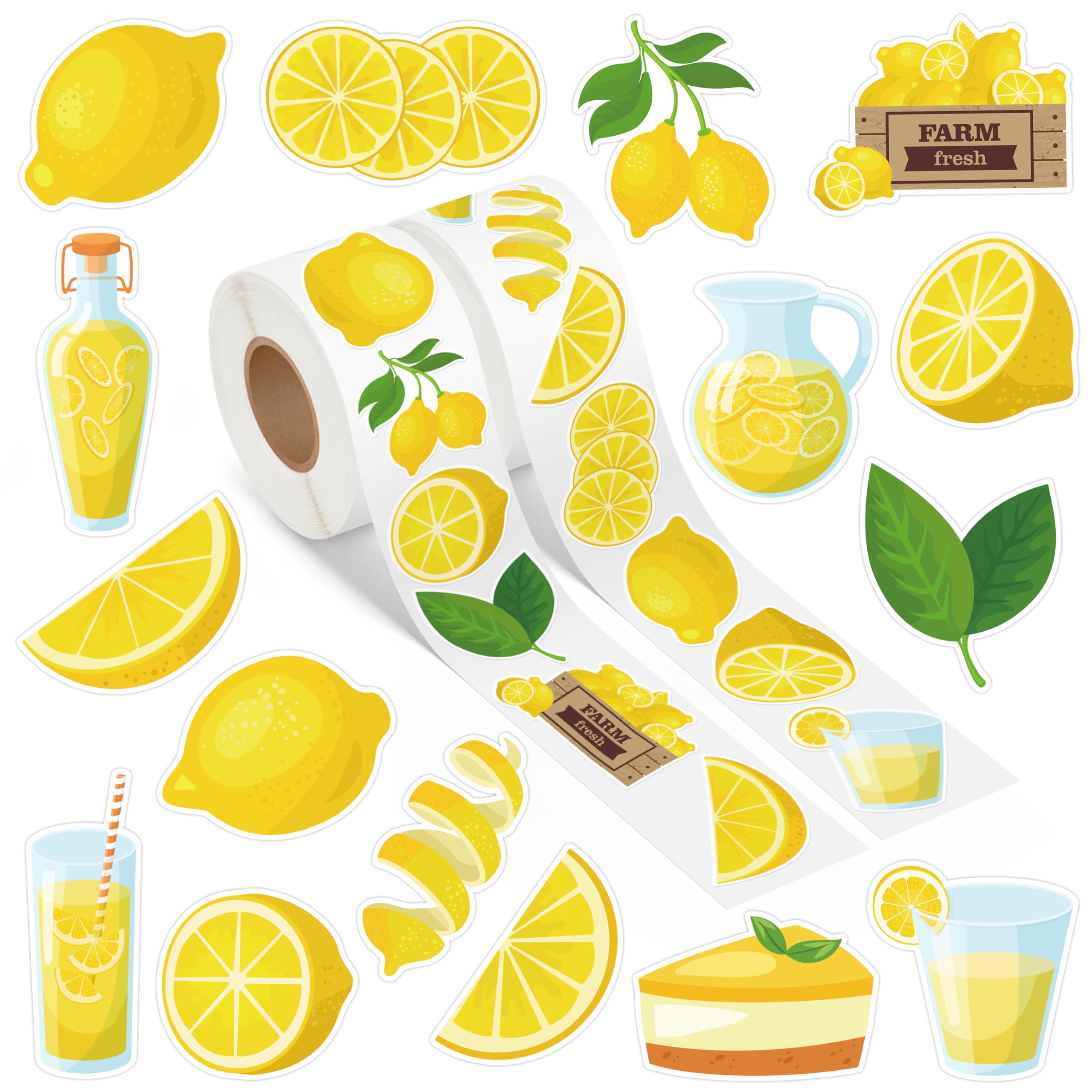 A1diee Yellow Lemon Sticker Roll- 1000Pcs Spring Summer Clementine Fruit Waterproof Aesthetic Decals for Scrapbook Crafts Laptop Party Supplies Favors