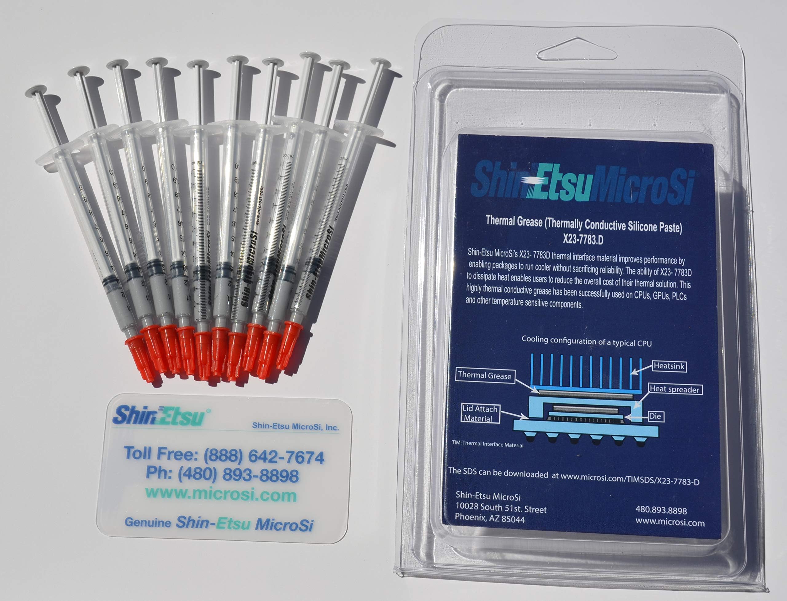X23-7783D, Direct from Manufacturer, Shin-Etsu MicroSi Genuine High Performance Silicone Thermal Grease, Ten 0.5 gm Syringes (10x0.5 gm), with Lot #, Exp. Date