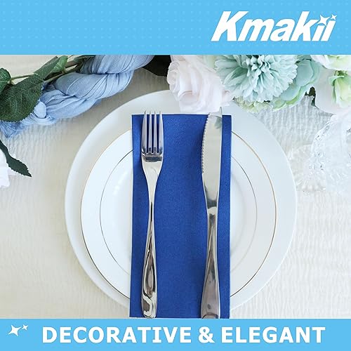 Miniatura 2 de KMAKII Paquete de 100 toallas desechables de tela azul real, como servilletas de lino, toallas de mano de papel blanco para baño, bodas, fiestas,