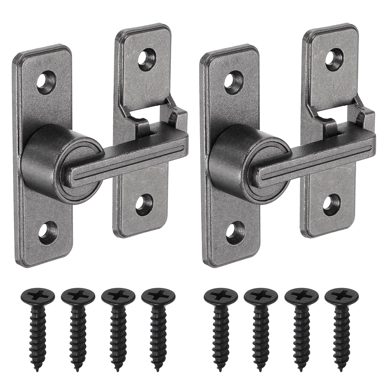 sourcing map 2Pcs Barn Door Lock, 180 Degree Flip Barn Door Lock for Double Hinged & Sliding Doors, Zinc Alloy Sliding Security Latch with Screws for Garden Bathroom Garage, Gray