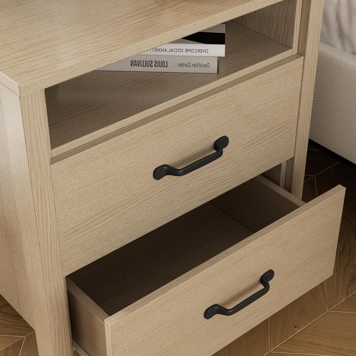 Modern Nightstands,Bedside Table with 2 Drawers,Engineered Wood End Table with Metal Handle,Mid Century NightStandS for Bedroom,Small Spaces,Apartment