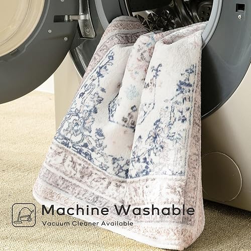 Miniatura 129 de Ashler - Alfombras bohemias vintage de 5 x 8 pies para sala de estar, lavables a máquina con parte trasera antideslizante, alfombra para interiores