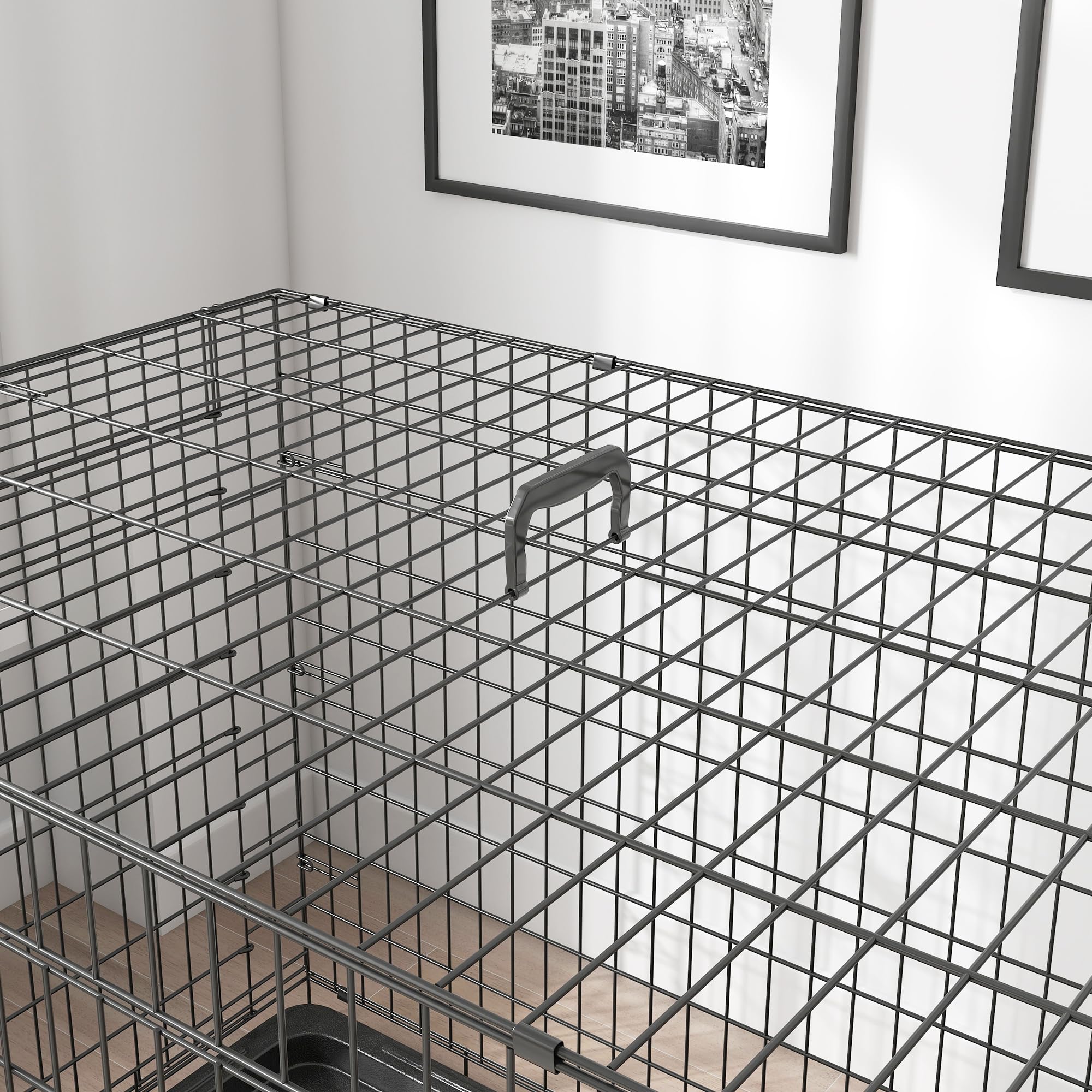 PawHut Transportín de Perro de 2 Puertas Jaula de Alambre para Perros Plegable con Asa Acero 106x71x76cm Negro