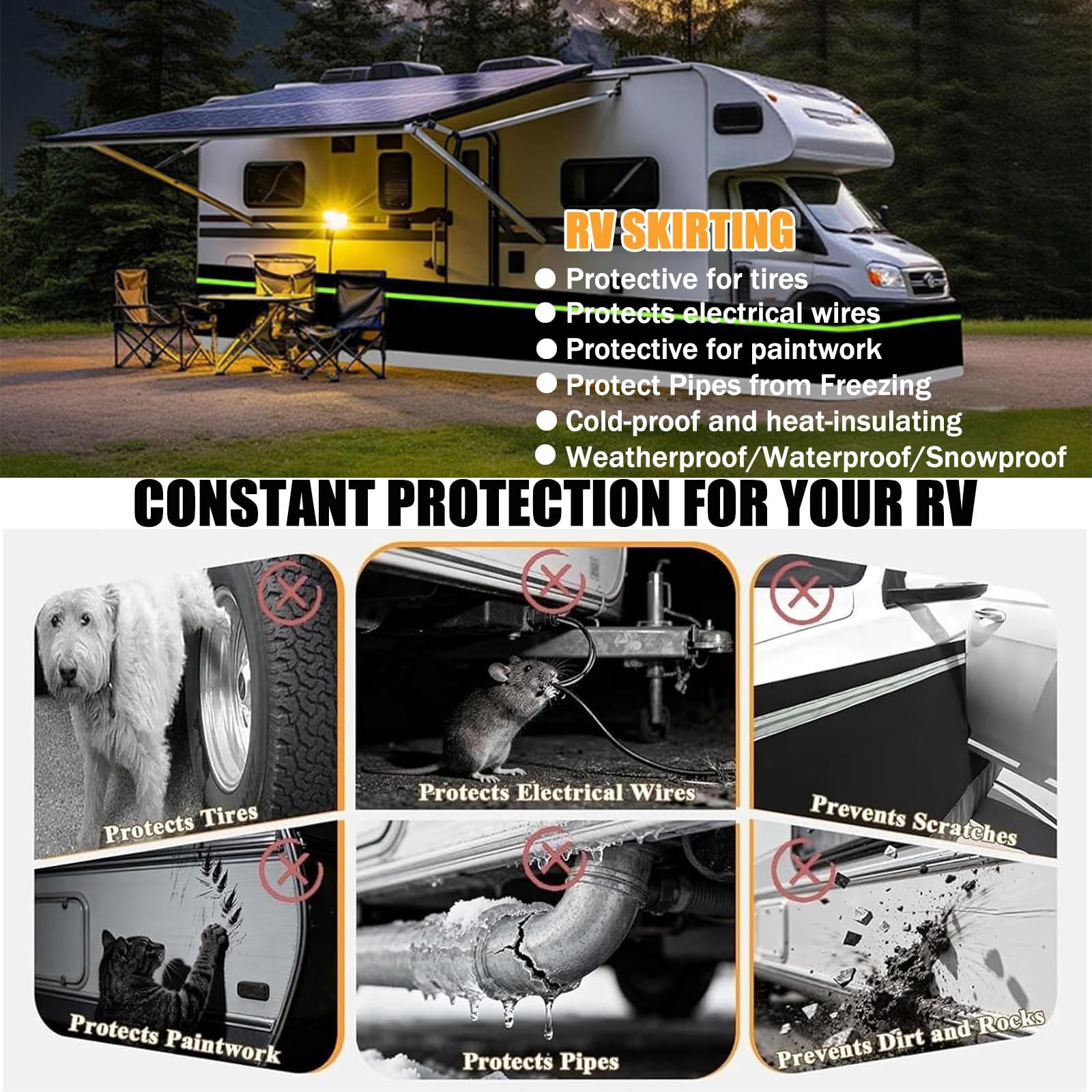 Wohnwagen Abdeckung, Schutzhülle für Wohnmobil, wetterfest und atmungsaktiv, UV-beständig, reißfest und wetterfest, Hagelschutzplane für Winter & Sommer(H 2.6FT,L 59 FT)