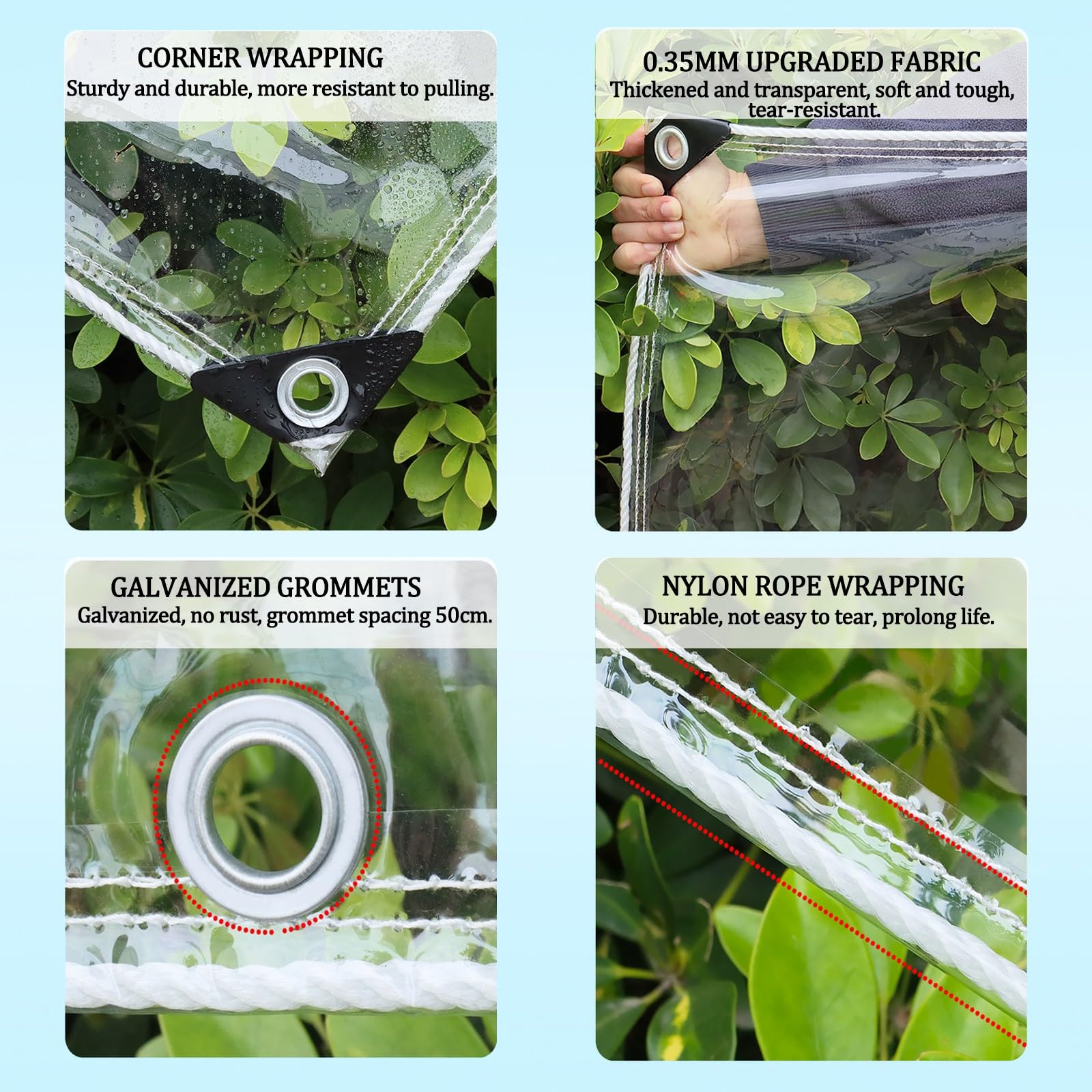Heavy Du C - Lona impermeable de PVC de 420 g/m² con ojales – 3 x 8 m, cubierta transparente Pera para camping al aire libre y uso en el jardín