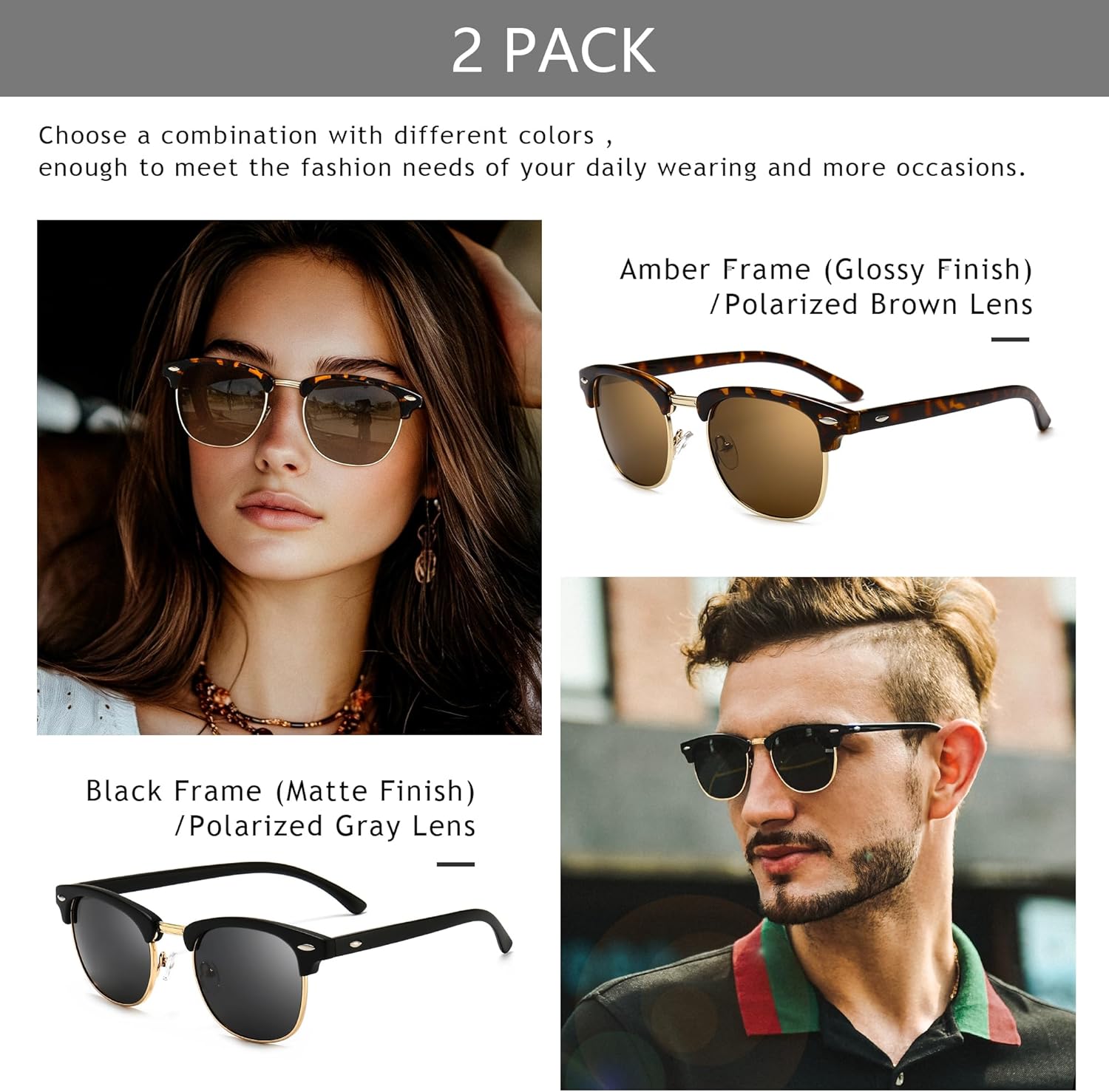 SUNGAIT Polarized Sunglasses for Men and Women, Classic Half-Frame Retro Shades for Driving, Travel, and Outdoor Activities
