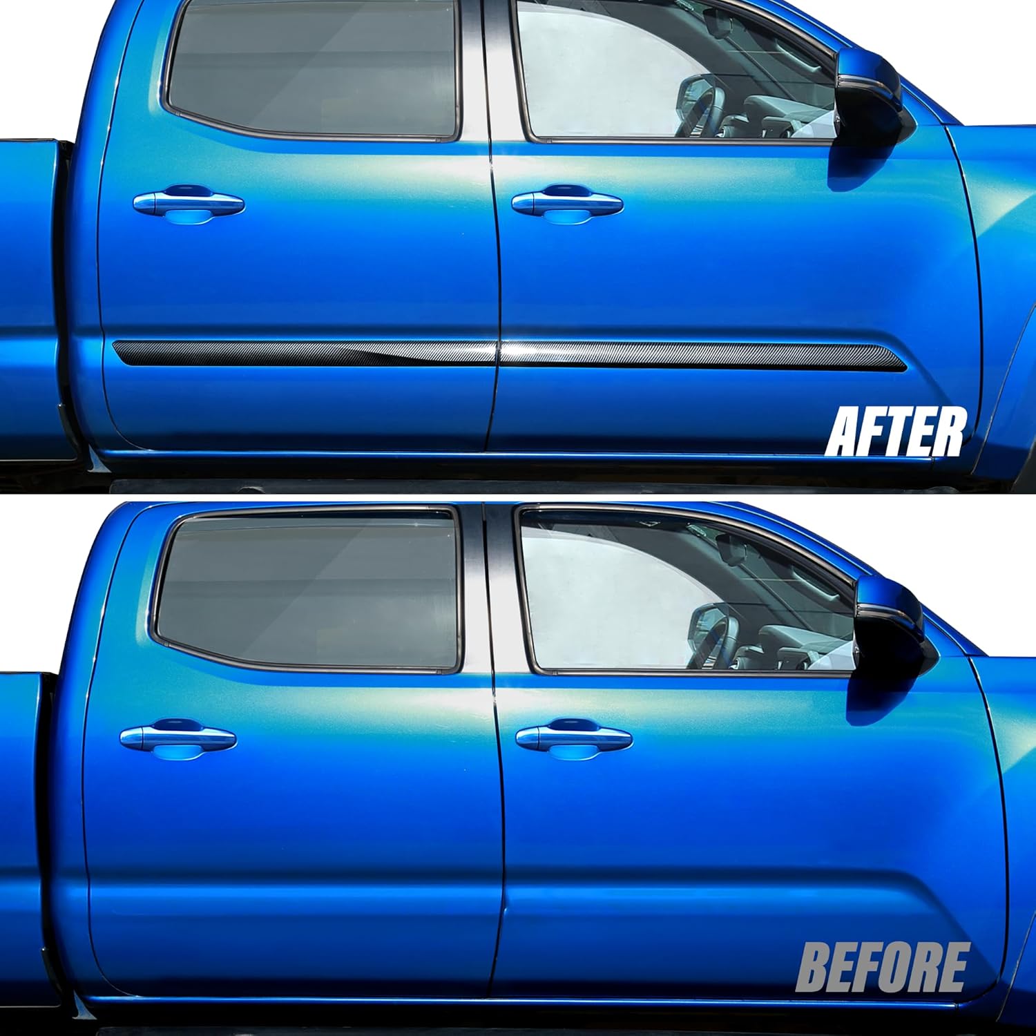 Exterior Side Door Strip Protector Custom Fit for Tacoma Gen 3rd (2016-2023) Crew & Double Cab - Carbon Fiber Black - Quality Adhesive, for Tacoma Accessory