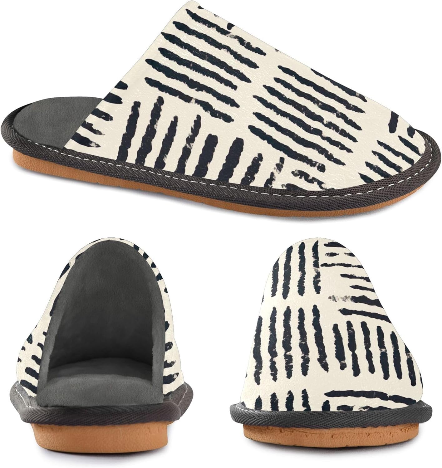 Boho Bohemian Geometric Line House Slippers – Cozy Fuzzy Slippers for Guests, Washable & Disposable, Perfect for Shoeless Home, Spa & Hotel Use A110736