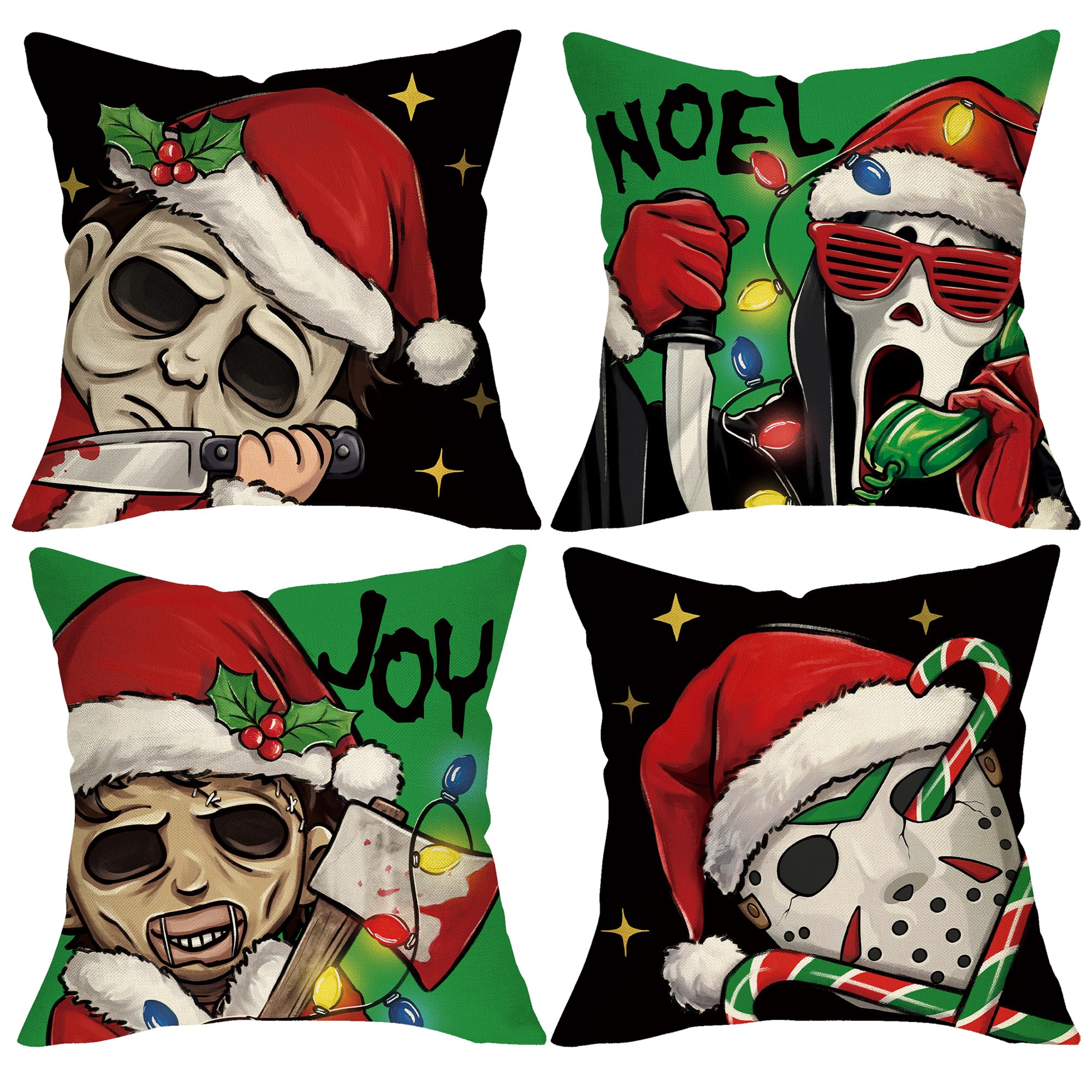 Pycat Christmas Horror Classic Movie Decorative Throw Pillow Covers 18 x 18 Set of 4 Xmas Grim Reaper
