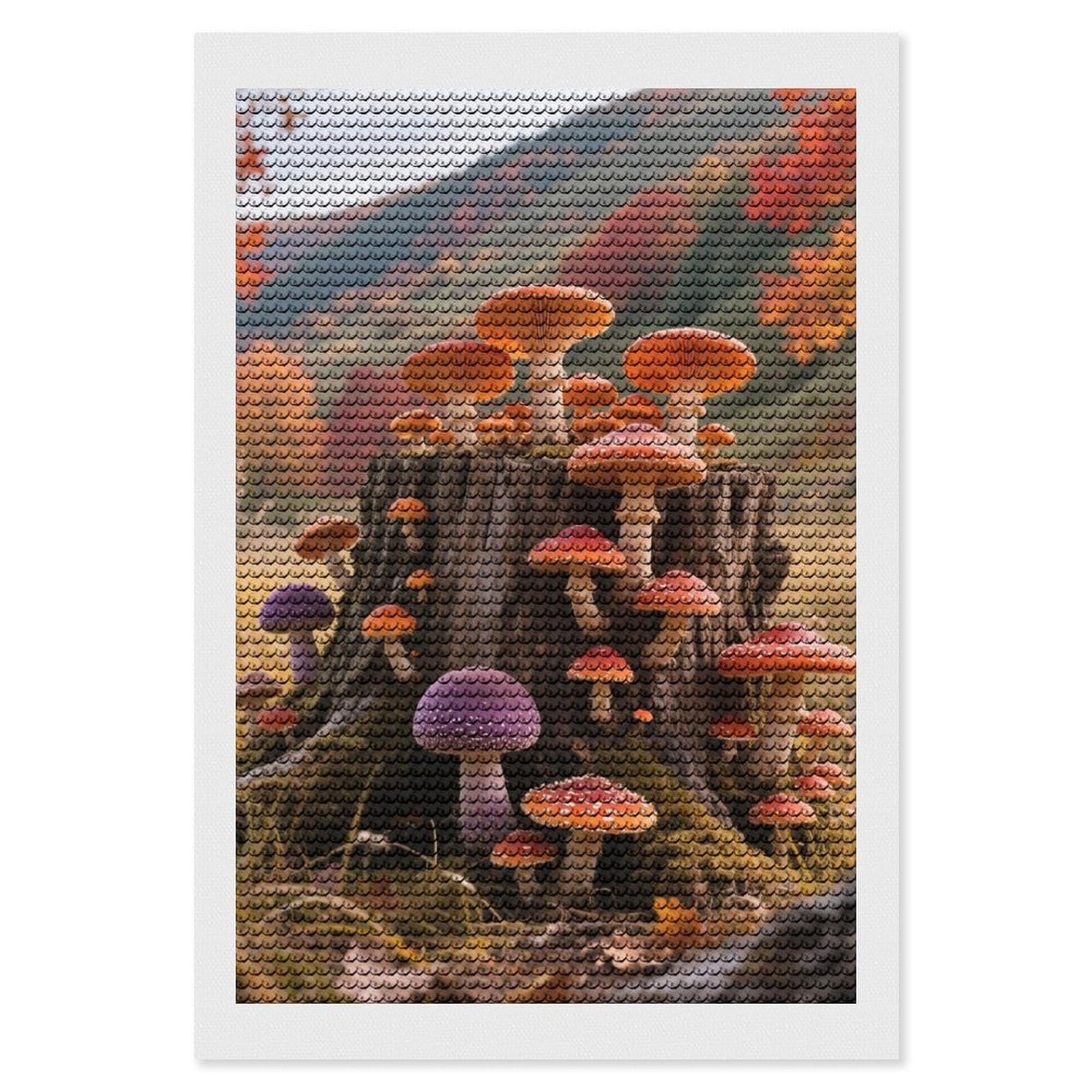 DWVTSLH Fall Mushroom Diamond Painting Kits for Adults, Personalized Diamond Photo Art Full Drill, DIY 5D Diamond Art Painting Kits for Beginners, Home Wall Decor 8"x12"