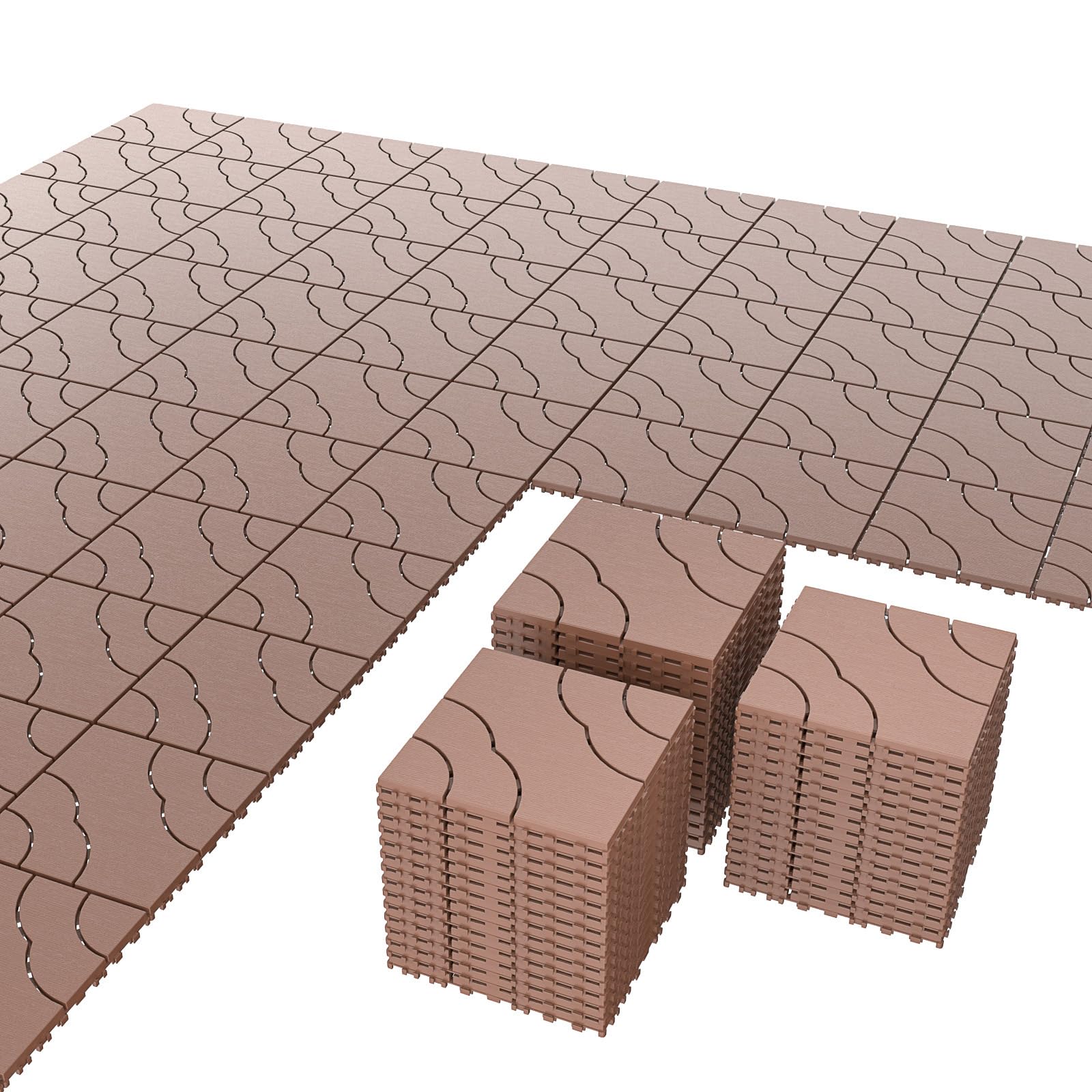 Airsell Interlocking Deck Tiles | Plastic Outdoor Flooring for Patio, Garden & Balcony | Waterproof & All-Weather | Anti-Slip Surface (Brown PSTK-44 Pcs (44 Sq Ft))