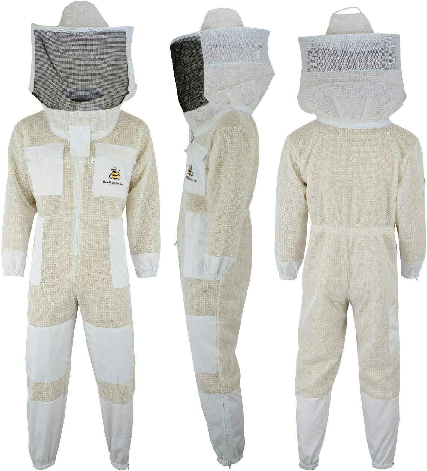 Bee Suit 3 Layers ultra ventilated safety protective unisex white fabric mesh beekeeping suit, Beekeepers outfit fency Veil