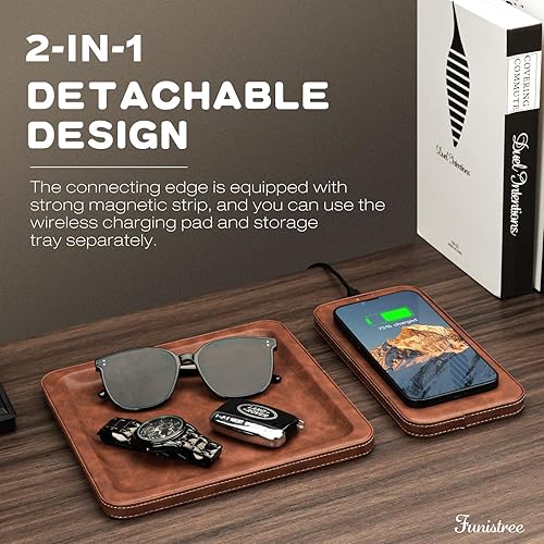 Vista 3 de Regalos para hombres, papá, esposo de hija, hijo, esposa, estación de carga inalámbrica de piel sintética y bandeja de valet, rellenos de calcetines