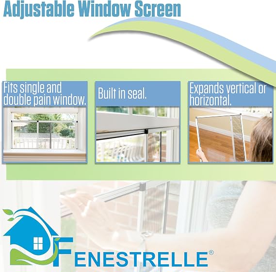 Fenestrelle Expandable Window Screen - Horizontal (50cm H x 71cm-137cm W), Pack of 2 Large Screens. Keeps Out Bugs. Perfect Replacement Screen for Windows. Insect, Mosquito, Fly Screens for Windows