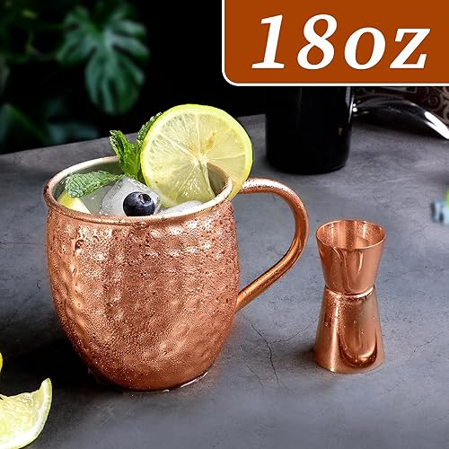 Vista 8 de LINALL Moscow Mule - Juego de 4 tazas de acero inoxidable chapadas en cobre de 18 onzas, para bebidas frías (4 piezas)