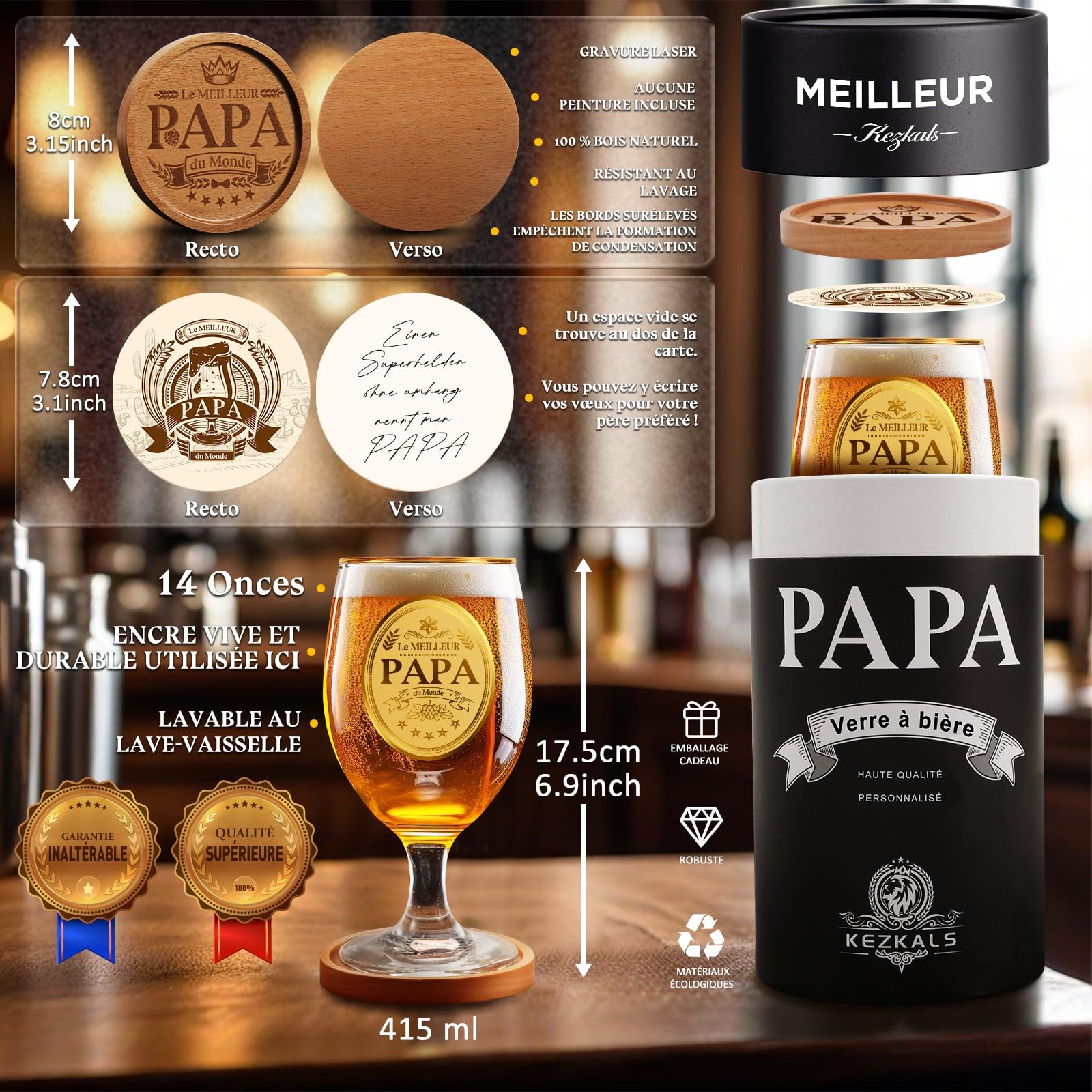 KEZKALS - Regalo original para fiesta de peres, vaso de cerveza