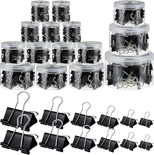 Yexiya 640 clips para carpeta, abrazaderas de papel de varios tamaños, color negro, clips de metal para carpetas de papel, combinación de