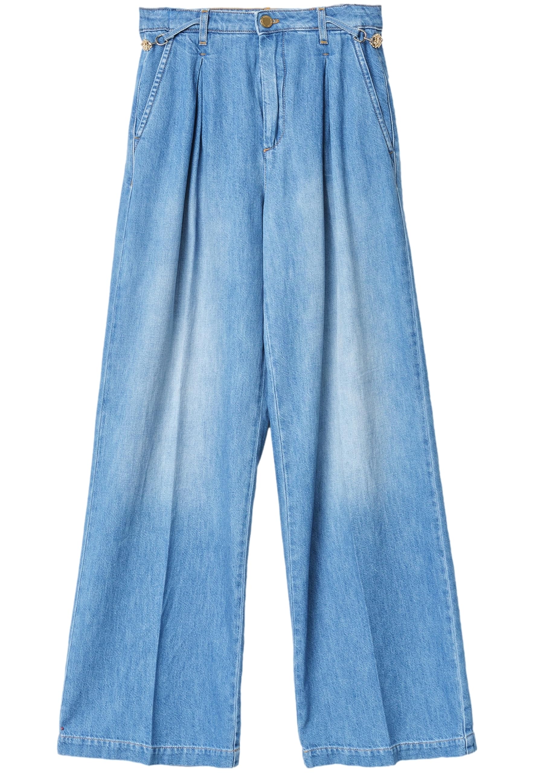 GAELLE PARIS Pantalón Vaquero Palazzo Pinzas Color Azul (FR/ES, Medida de la Cintura, 28, Regular, Regular, Azul)