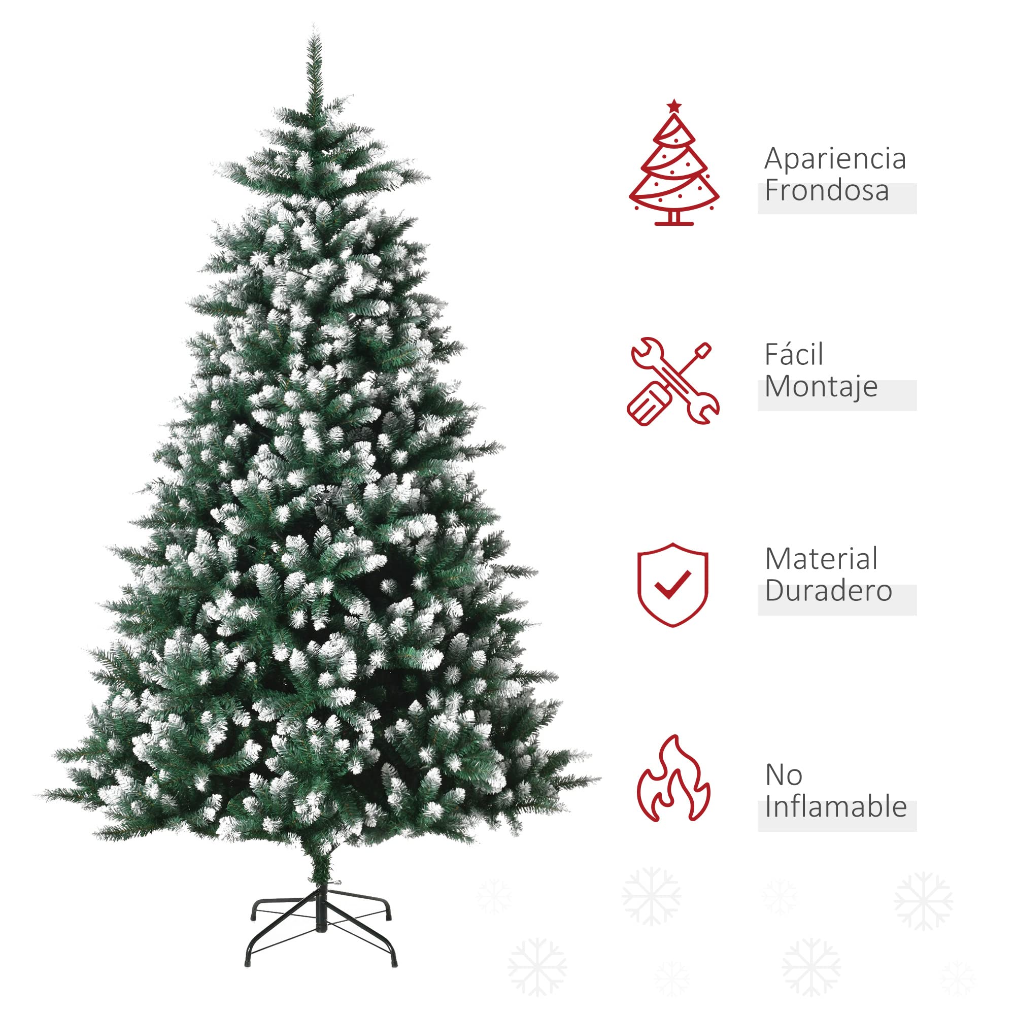 HOMCOM Árbol de Navidad 2012 Ramas con Soporte Metálico 210 cm Verde | Árbol Artificial de Navidad, Puntas Blancas, Realista, para Interiores