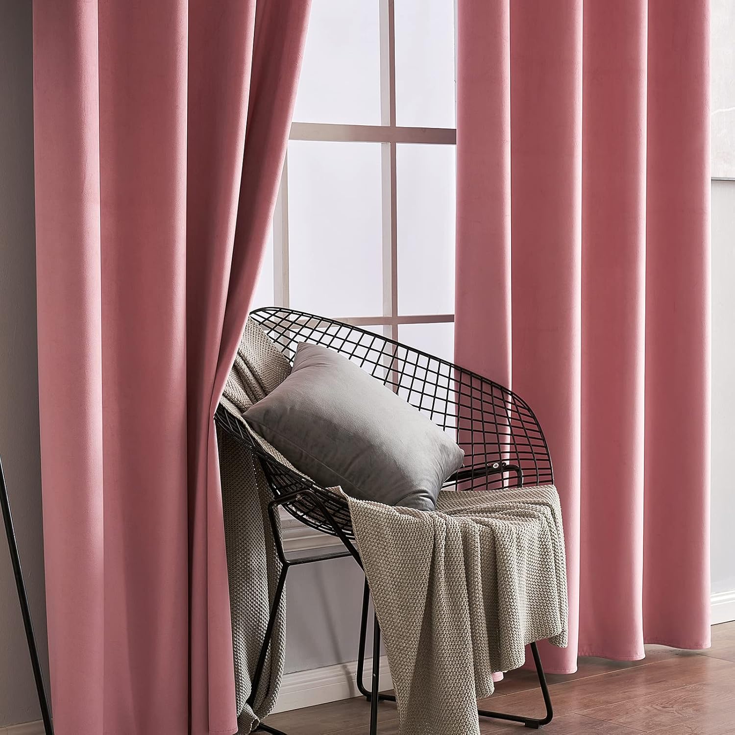 MIULEE Blush Pink Velvet Curtains Thermal Insulated Blackout Curtains/Grommet Window Drapes for Home Theatre/Girls Room/Wedding Decor 52 x 90 Inches Set of 2 Bundle Back Tab Velvet Curtains 2 Panels