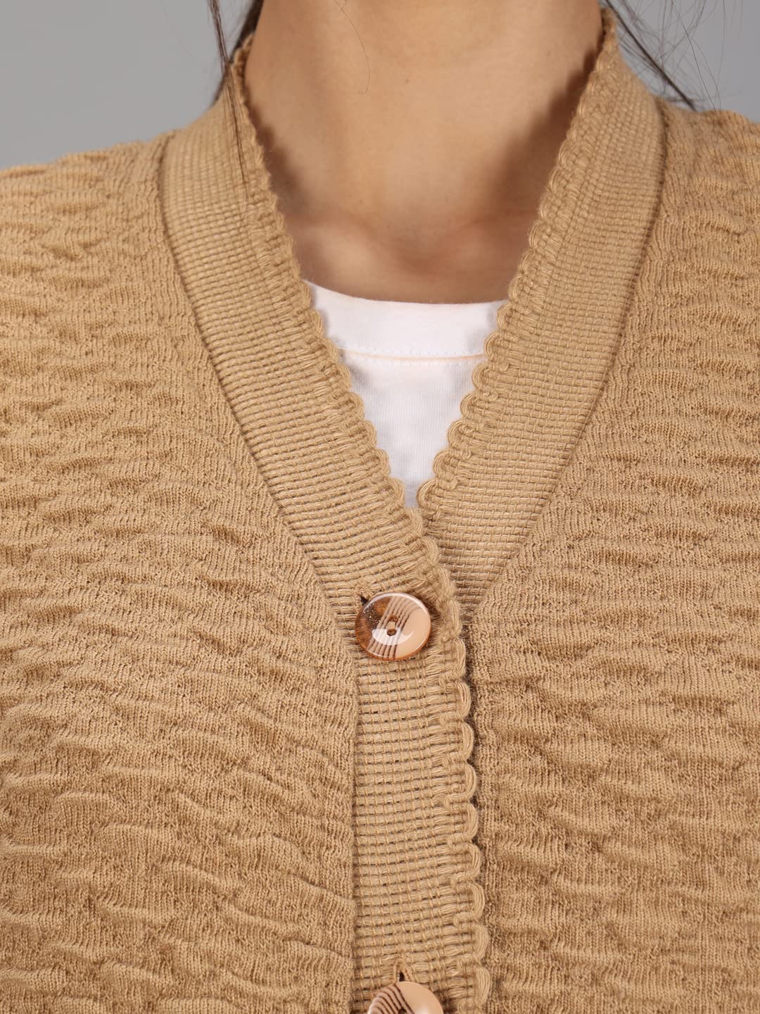 eKools Women's Winterwear Woolen V-Neck Sweater Cardigans (2XL, Beige) - Image 5 thumbnail