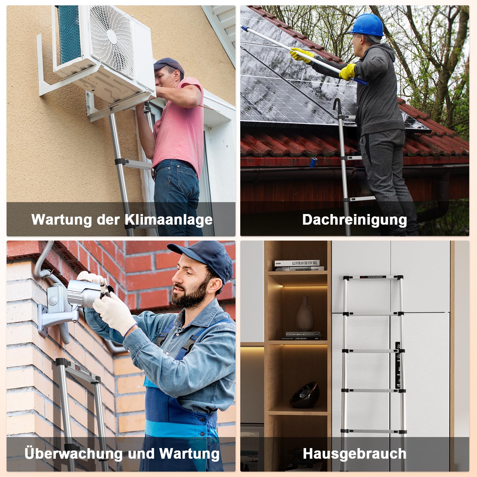 5M verdickte Teleskopleiter mit abnehmbaren Haken Edelstahl ausziehbare Faltbare 16.5ft Leiter, stärker als Aluminiumleiter