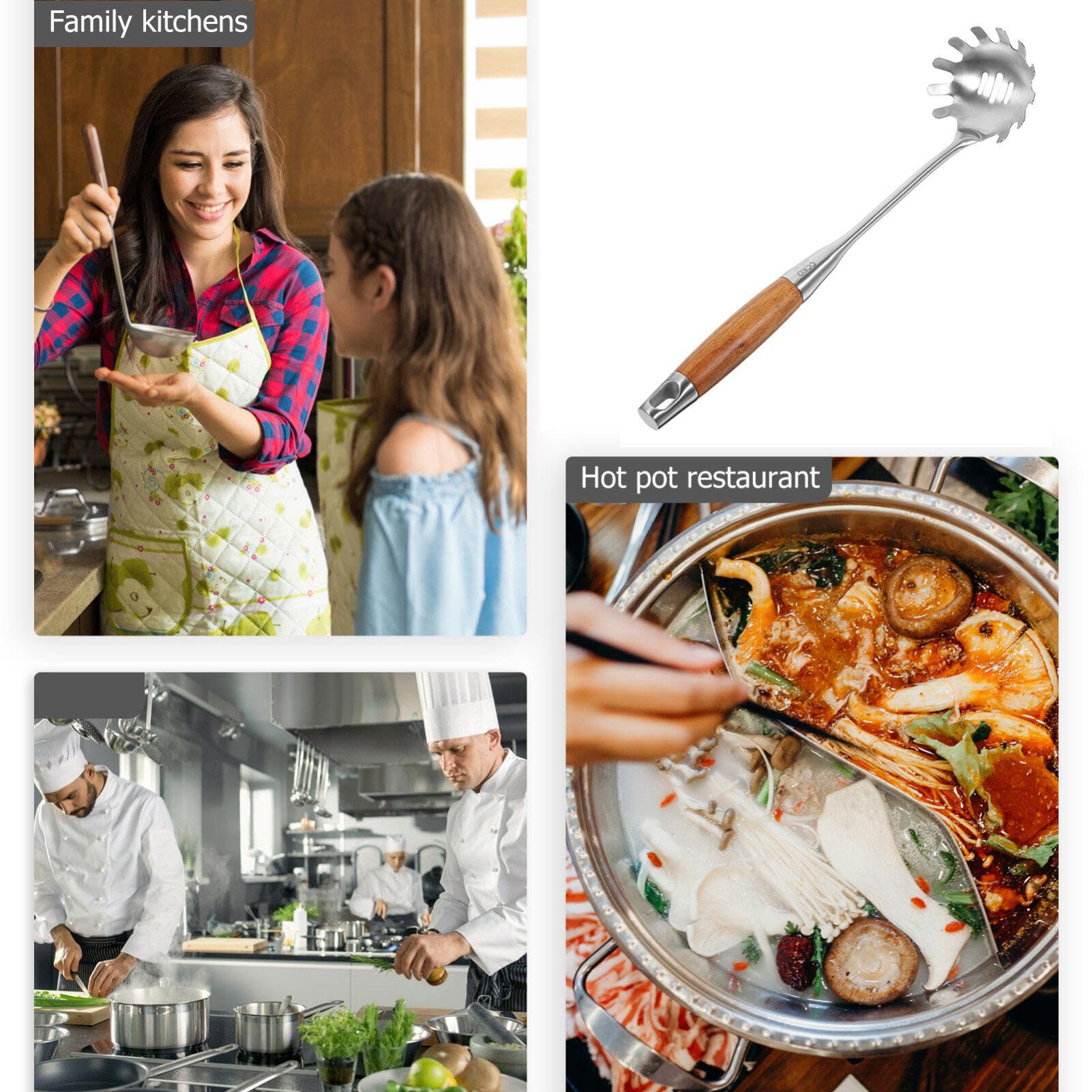 ABOOFAN Spaghetti Server, Stainless Steel Pasta Spoon with Teeth Spaghetti Strainer Long Handle Spaghetti Spoon Fork Ladle Kitchen Noodle Server for Home Kitchen Cookware Tools