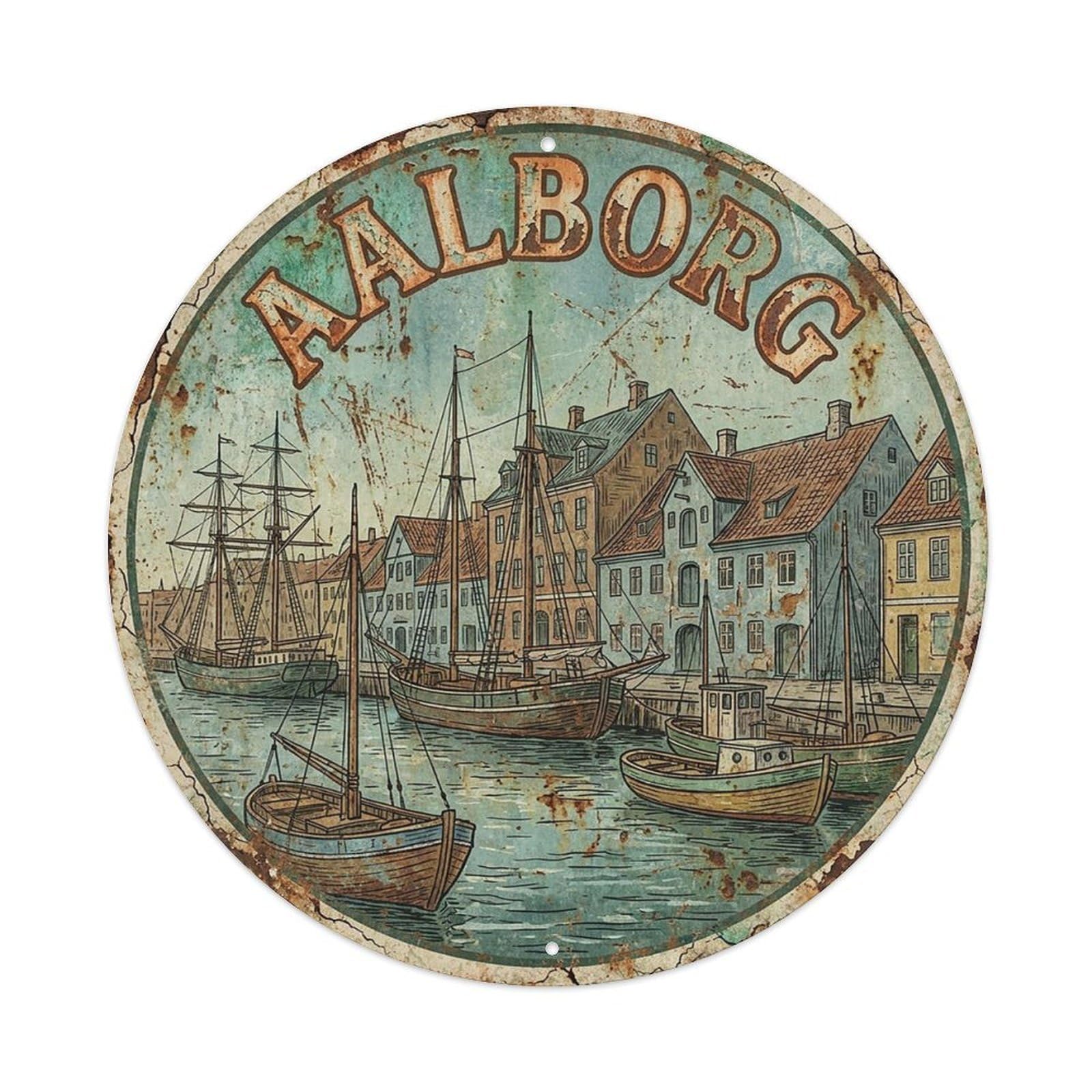 Denmark Retro Travel Aalborg Vintage Metal Tin Sign Plaque Wall Decor for Cafe, Club Bar, Office, Garden Metal Poster 8x8Inch