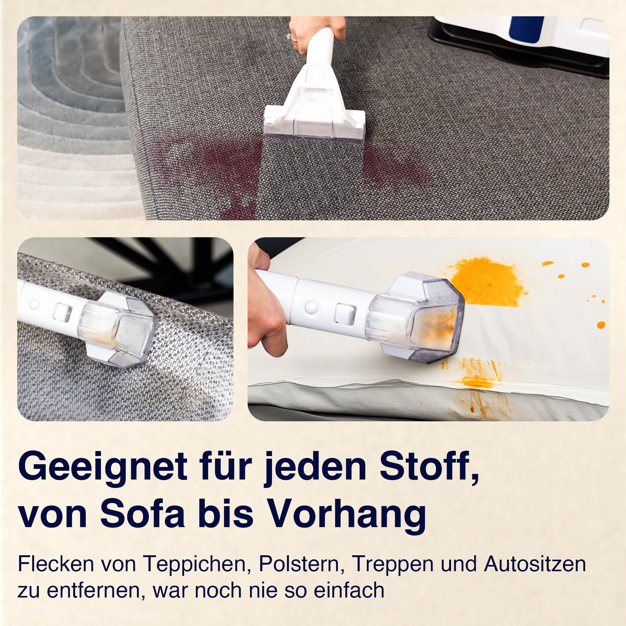 Samako Teppichreiniger Polsterreiniger – Kompaktes Handgerät für Teppiche und Sofas, Leistungsstarker 400W Motor, 2 Extra Große Wassertanks, für Alle Stoffarten Geeignet