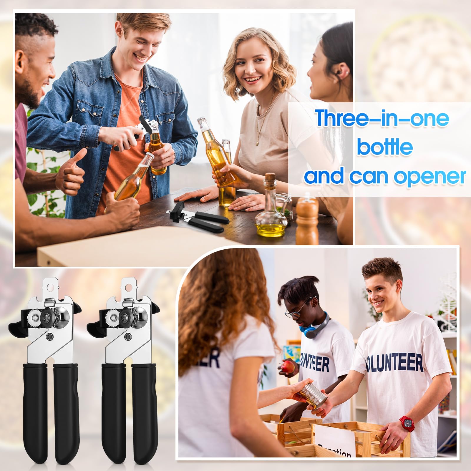 Gisafai 8 abrelatas manuales con borde de seguridad 3 en 1, mango de ahorro de mano de obra, tapa de tapa con palanca grande, perilla de giro grande, abridor de rueda de corte afilado, para cocina,