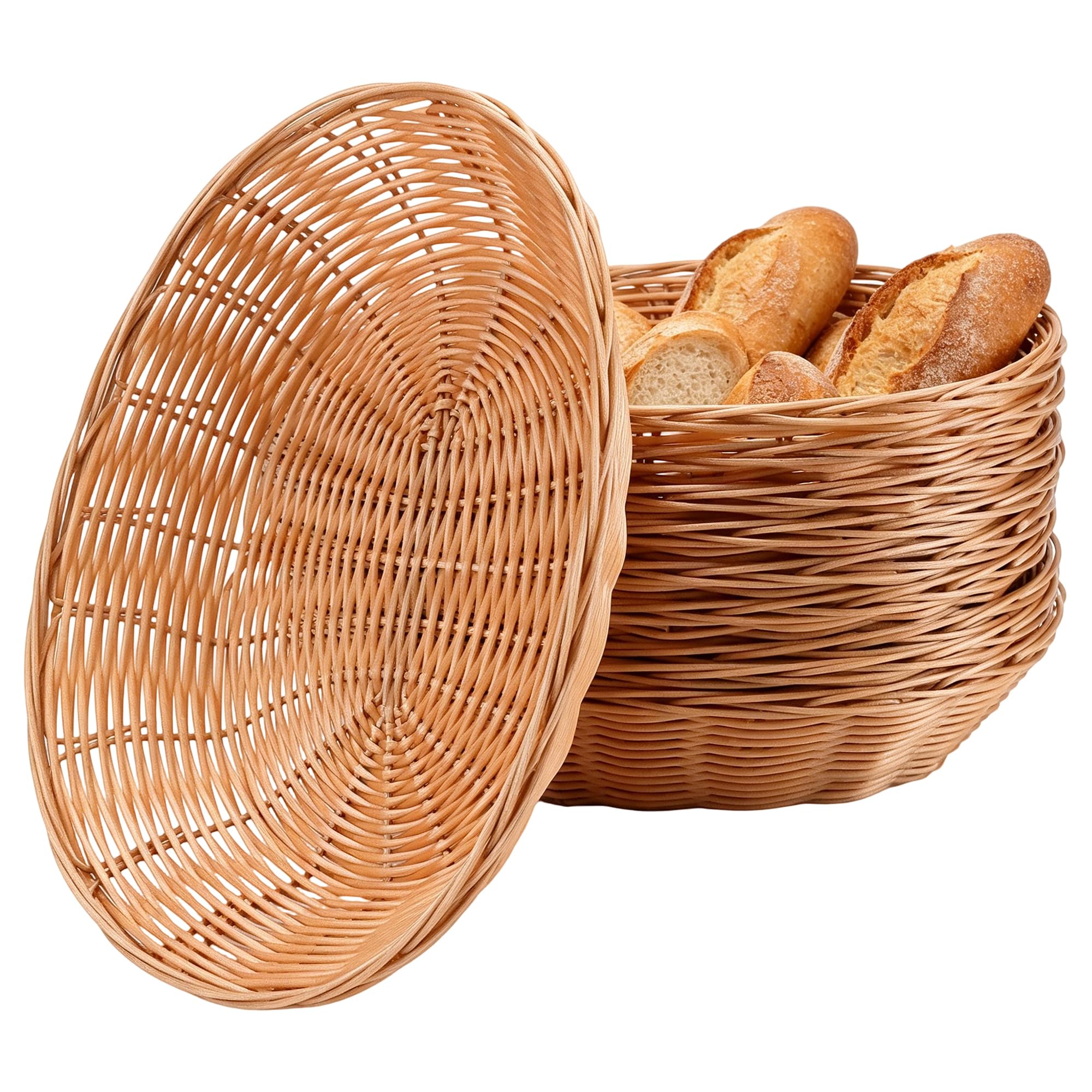 10 Stück Ovaler Brotkorb aus PP Kunststoff, 28 x 20 x 7cm Brötchenkorb Brotkörbchen, Flechtkorb für Bäckerei und Restaurant