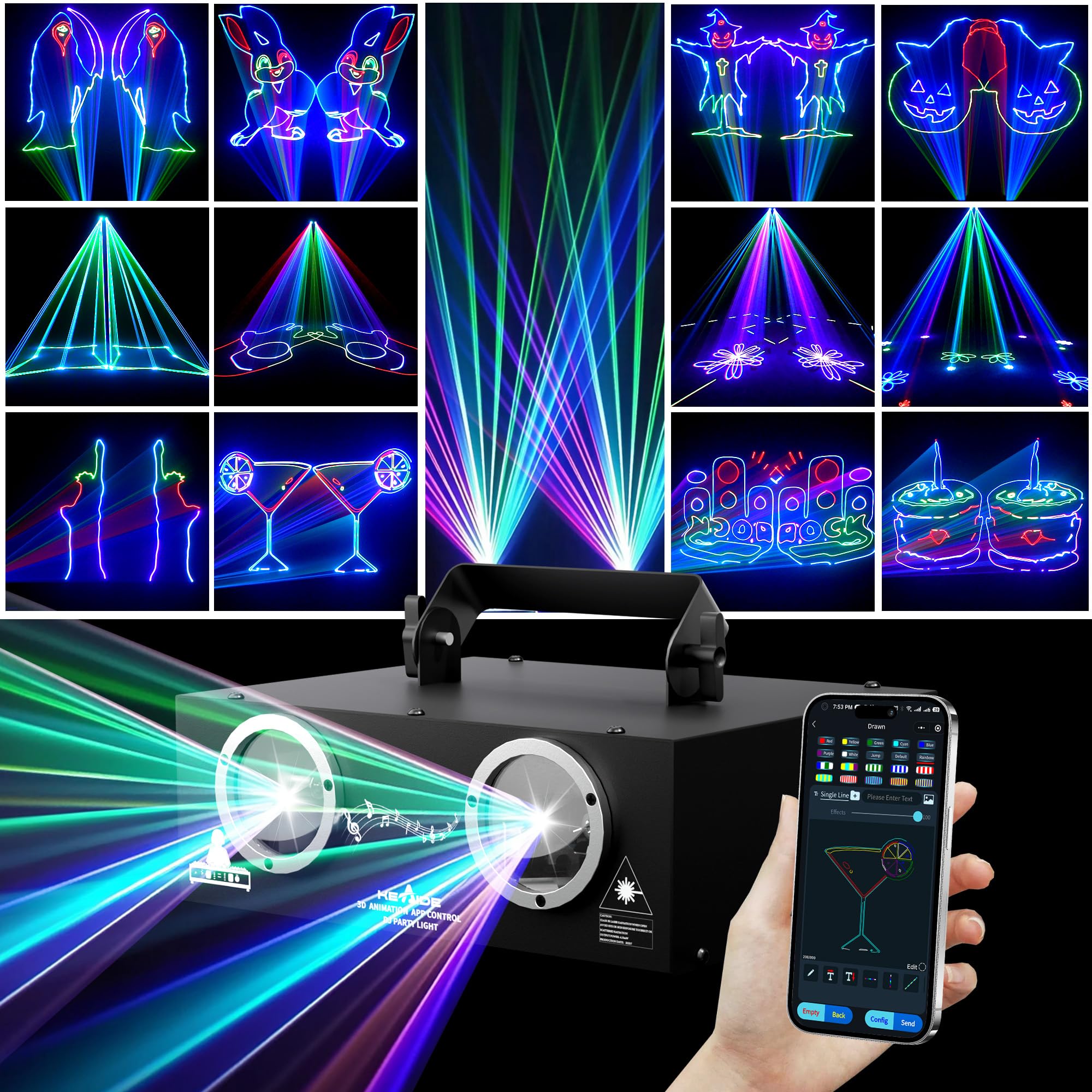 Amazon.com: DJ Laser Light with APP Control & DMX512, RGB 3D Dual