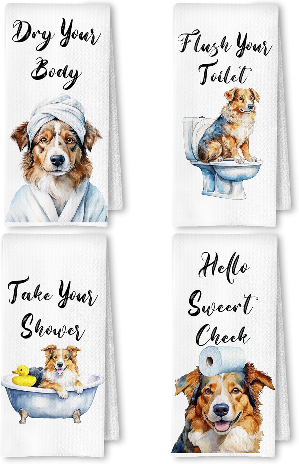 Funny Australian Shepherd Hand Towels for Bathroom Washroom, Dog Bathroom Decor, Gifts for Australian Shepherd Lovers, Dog Hand Towels, 16x24 Inch Set of 4