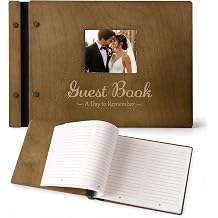 Hardcover Wood Wedding Guest Book for Reception with Personalized Photo Window Cover - 240 Guest Sign in Vintage Memory Book with Lines & Writing Space - for Graduation, Anniversary & Birthday Party