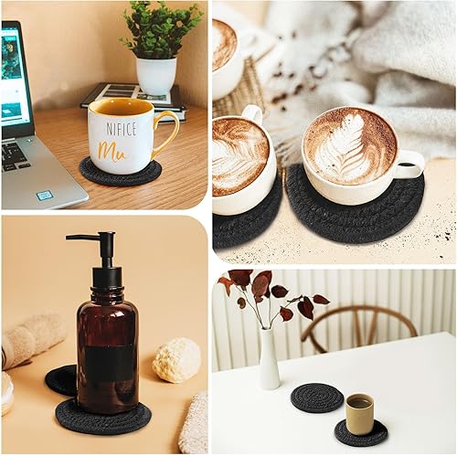 Miniatura 7 de GeeRic Juego de 6 posavasos de bar para bebidas, hecho a mano, trenzados, tejidos, para bebidas, posavasos antideslizantes de 4.3 pulgadas, color