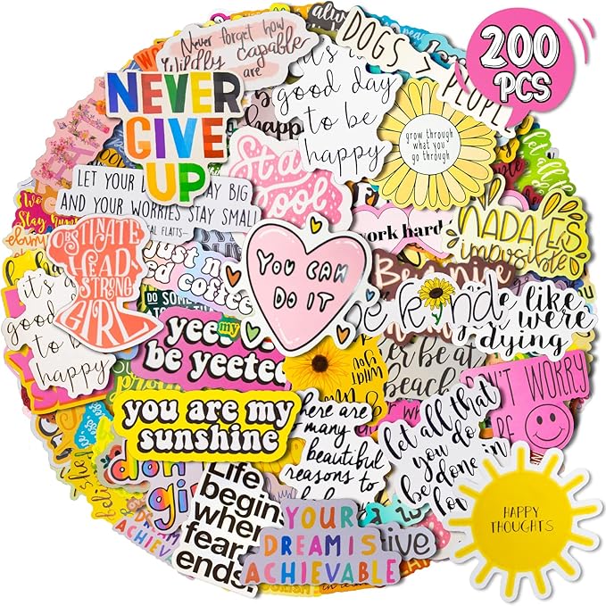Funxee 200Pcs Inspirational Motivational Stickers for Water Bottle Vinyl Mental Health Theme