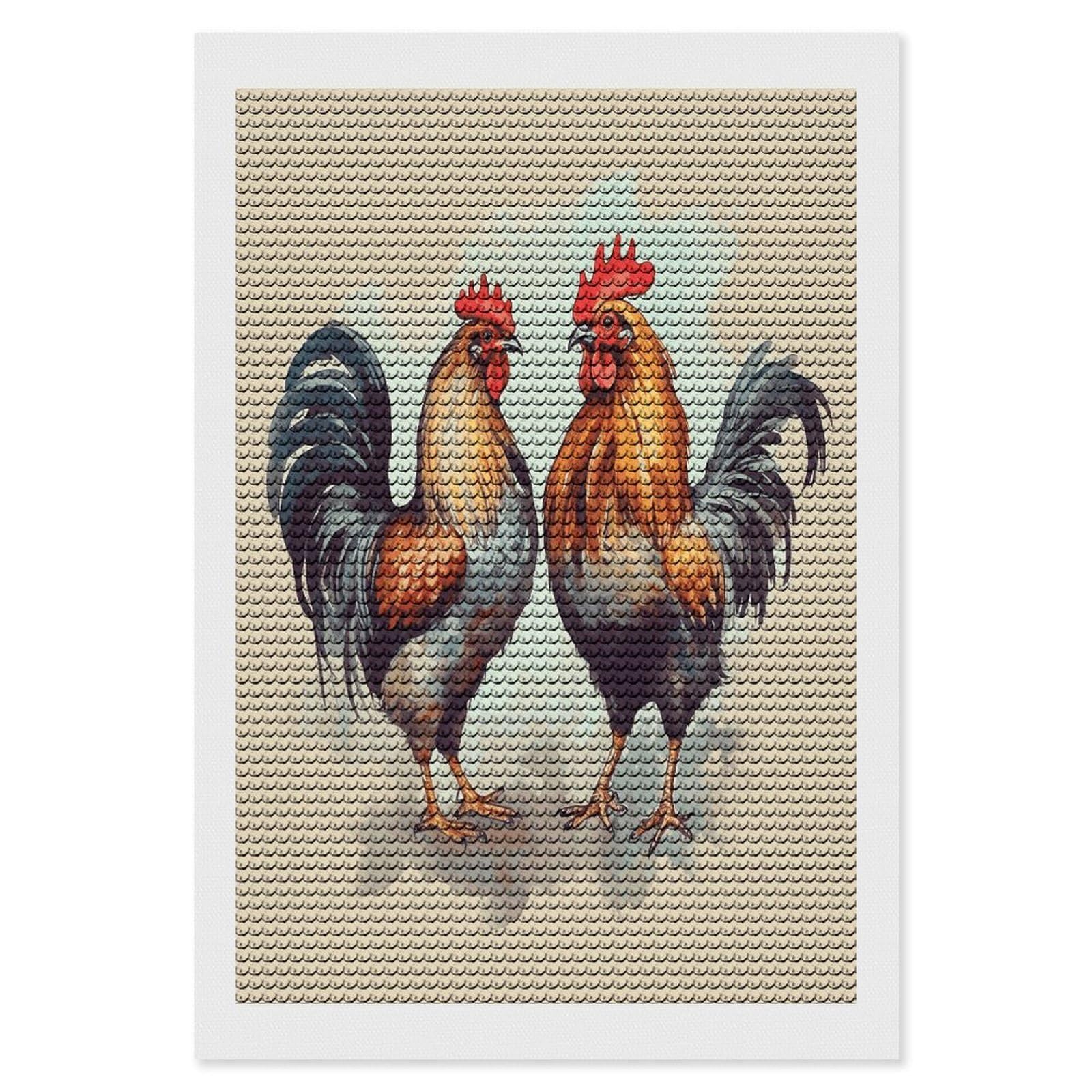LDGSUPH Rooster and Hen Diamond Painting Kits for Adults Paint with Diamond Pictures Art DIY Full Drill Diamond Dots Painting Personalized Diamond Photo for Home Wall Decor Gift 8"x12"