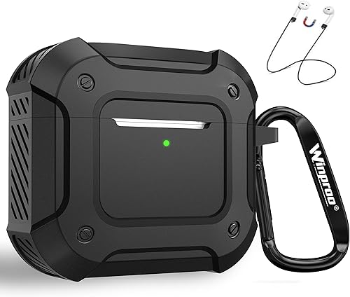 Armor - Funda para Airpods de 3 generación con llavero, de silicona resistente a prueba de golpes, funda protectora para Airpods de 3 generación LED