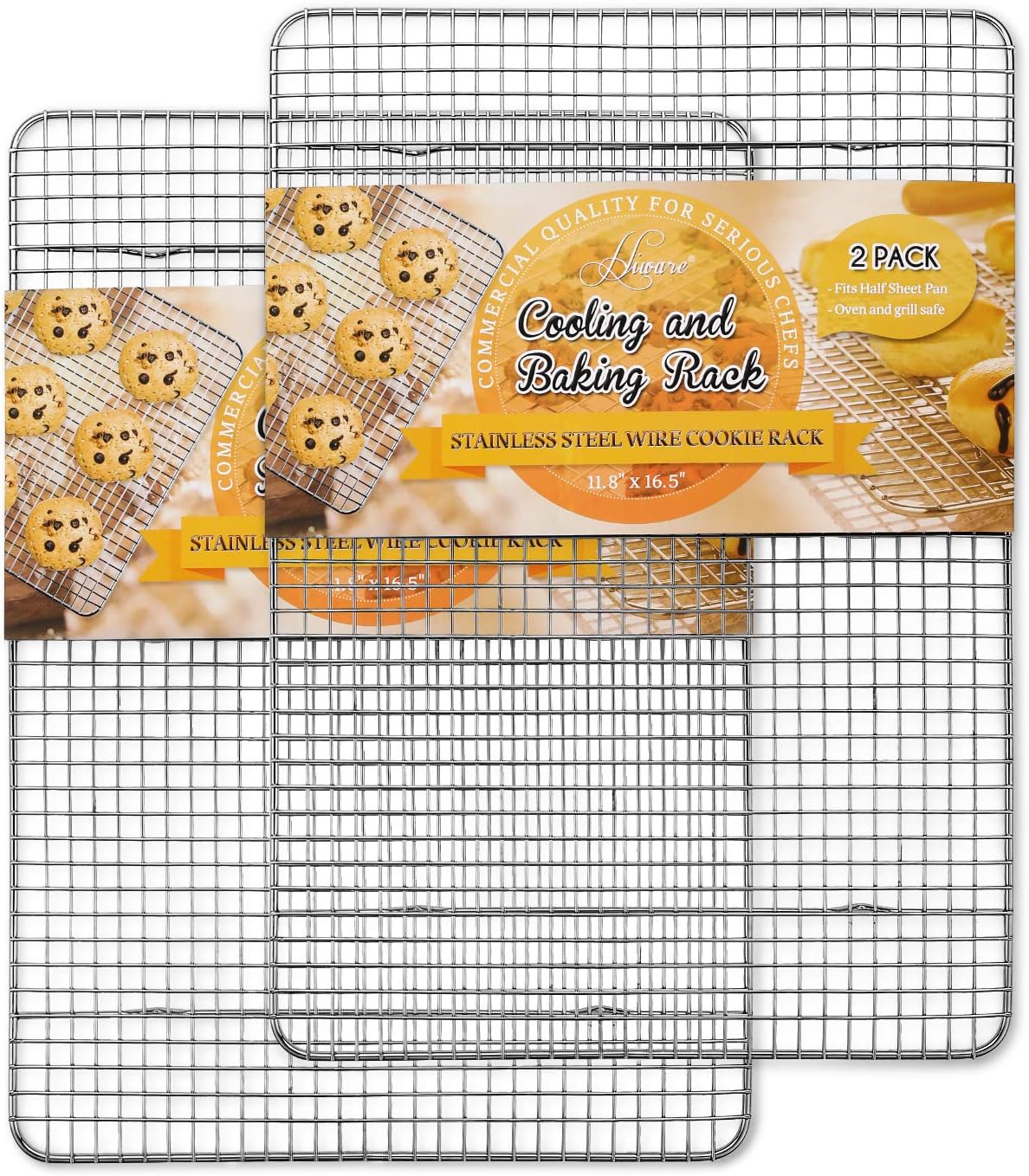 2-Pack Cooling Racks for Baking, Stainless Steel Wire Rack Baking Rack Oven Rack Cookie Rack, Oven Safe, Rust-Resistant Rack for Cooking, Baking, Roasting and Grilling - Fit Half Sheet Pan