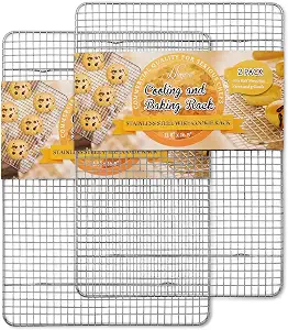 Hiware 2-Pack Cooling Racks for Baking, Stainless Steel Wire Rack Baking Rack Oven Rack Cookie Rack, Oven Safe, Rust-Resistant Rack for Cooking, Baking, Roasting and Grilling - Fit Half Sheet Pan
