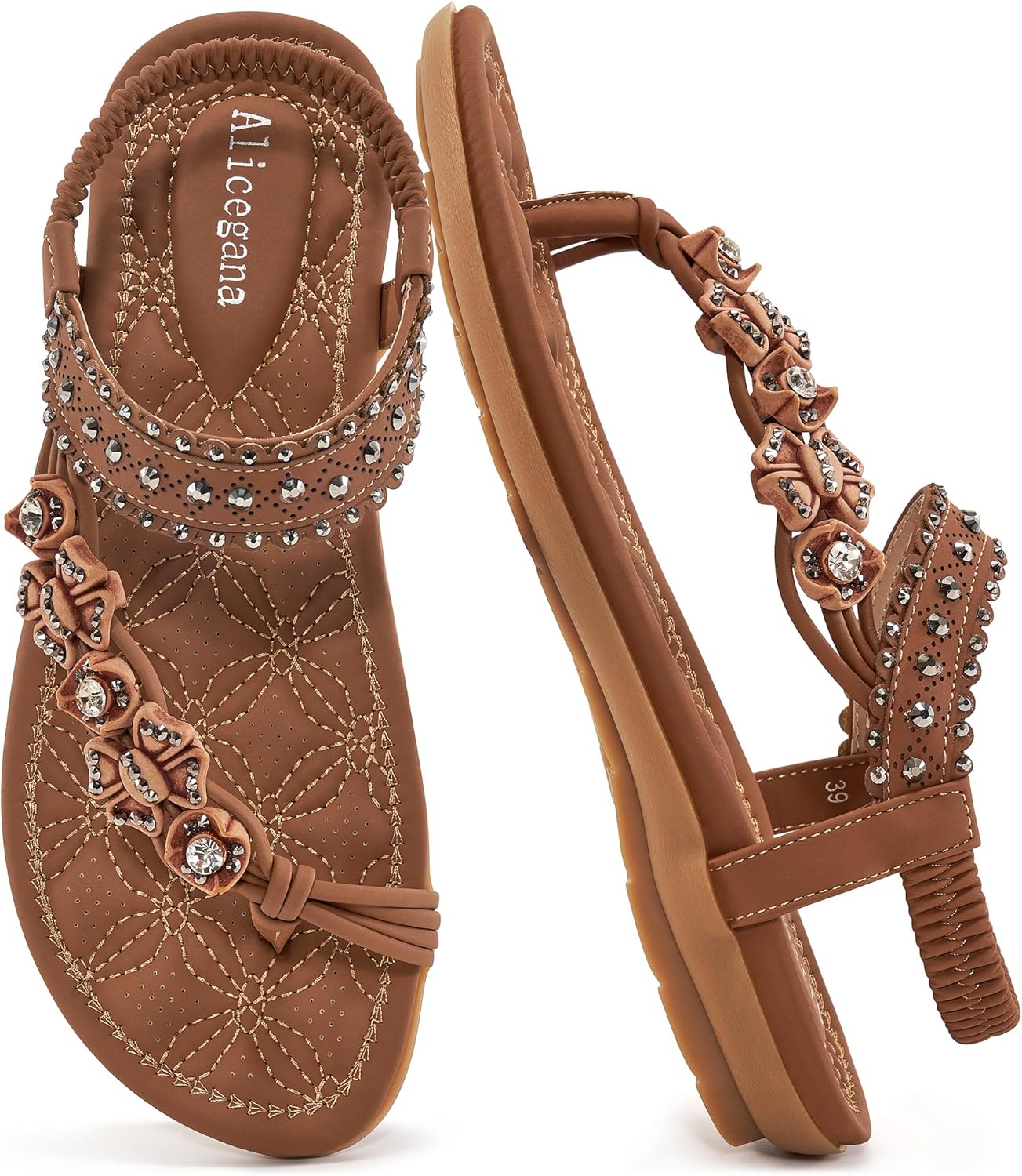 Womens Flat Sandals Comfortable Gladiator Sandals for Women Dressy Summer Elastic Ankle Strap Flip Flops Casual Bohemian Beach Thong Sandals Shoes