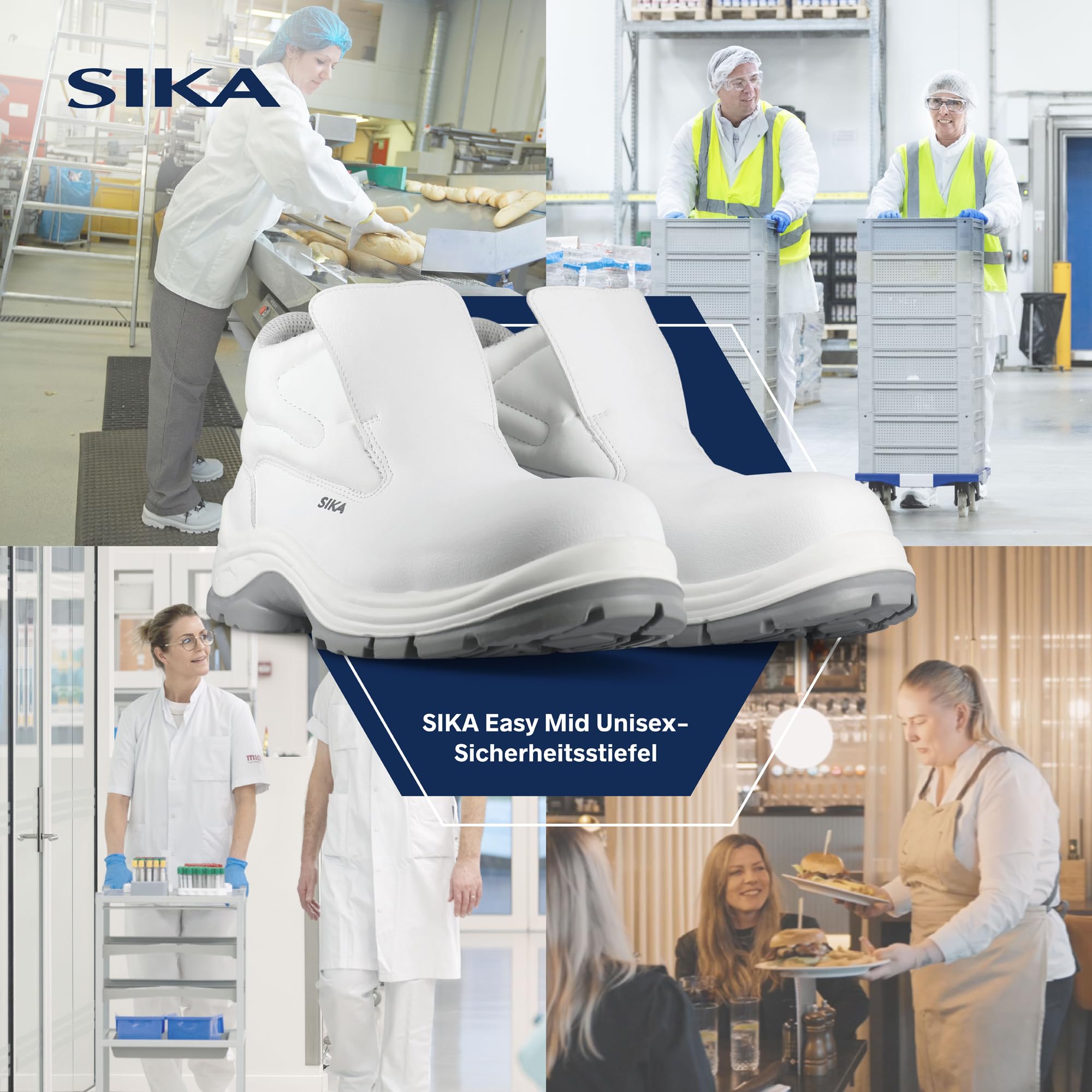 SIKA Easy Mid Unisex-Sicherheitsstiefel, metallfreie Zehenkappe aus Verbundmaterial,wasserabweisendes Mikrofasergewebe,rutschfeste PU-Sohle,Slipper-Arbeitsstiefel für die Lebensmittel-& Medizinbranche