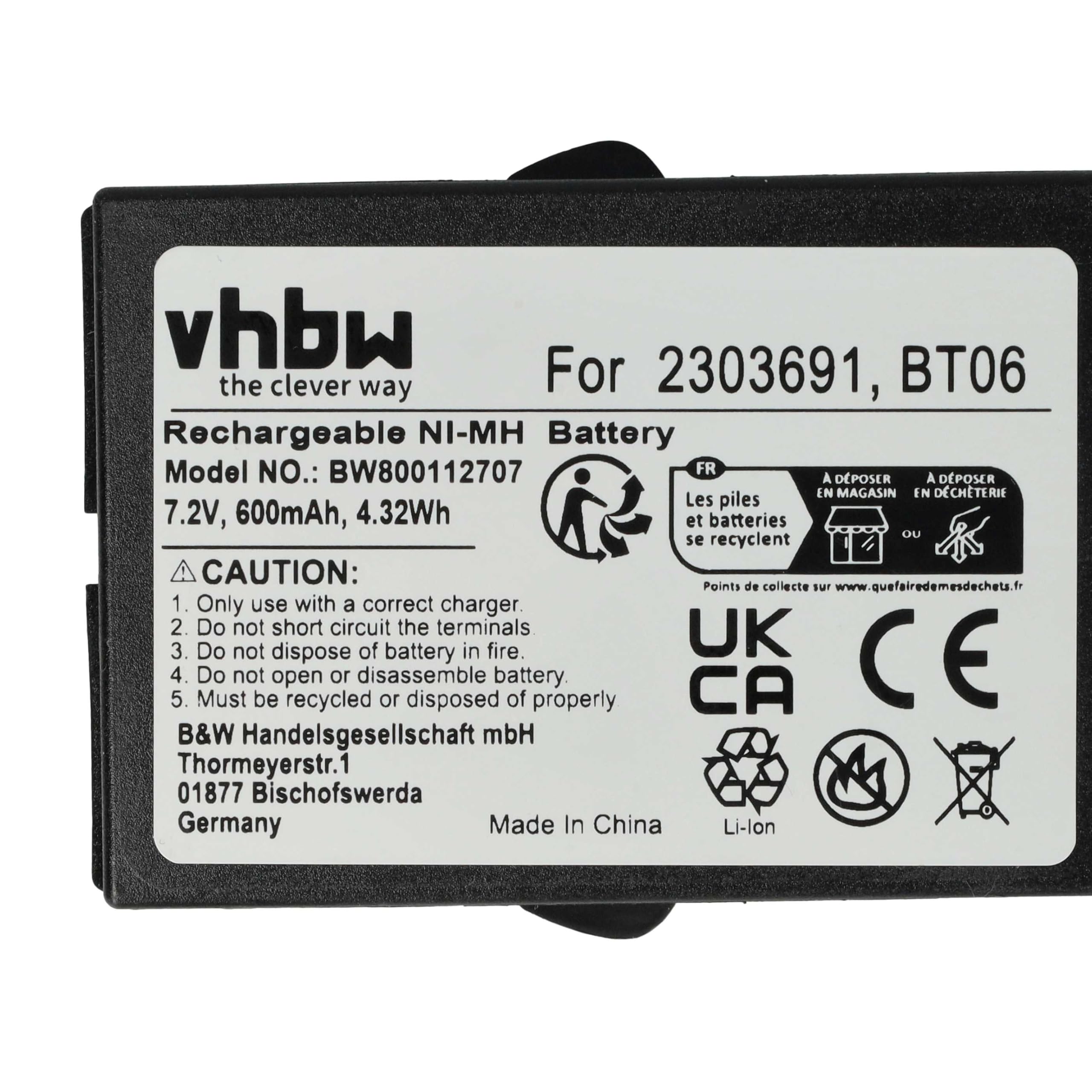 vhbw 2X batería reemplaza Danfoss 2303691, BT06 para Mando a Distancia Industrial (600 mAh, 7,2 V, NiMH) - Negro