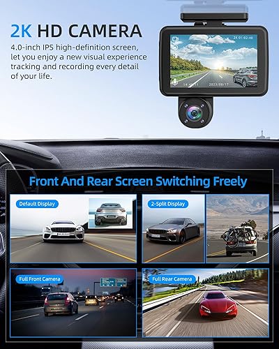 Miniatura 2 de 3 Channel 2K Dash Cam, Dash Camera for Cars with Free 32GB SD Card, 2K+1080P+1440P Dash Cam Front and Rear Inside, Super Night Vision, Loop