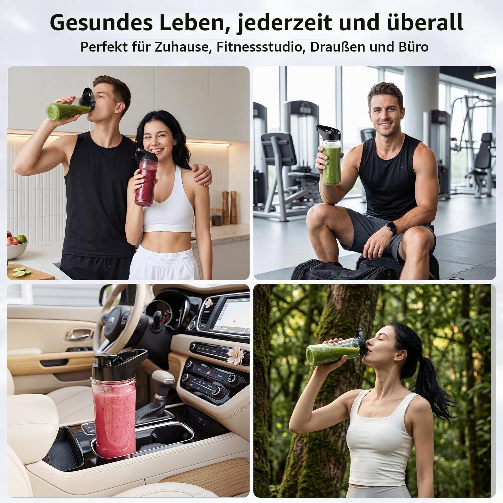 COKUNST Stand Mixer & Go Smoothie Maker, Shake Blender Elektrisch, 2 Becher | 900 W Leistung, 570 ml Fassungsvermögen, mit Kaffeebohnenbehälter, BPA-frei, auslaufsicherem Reisedecke, rutschfestem Boden