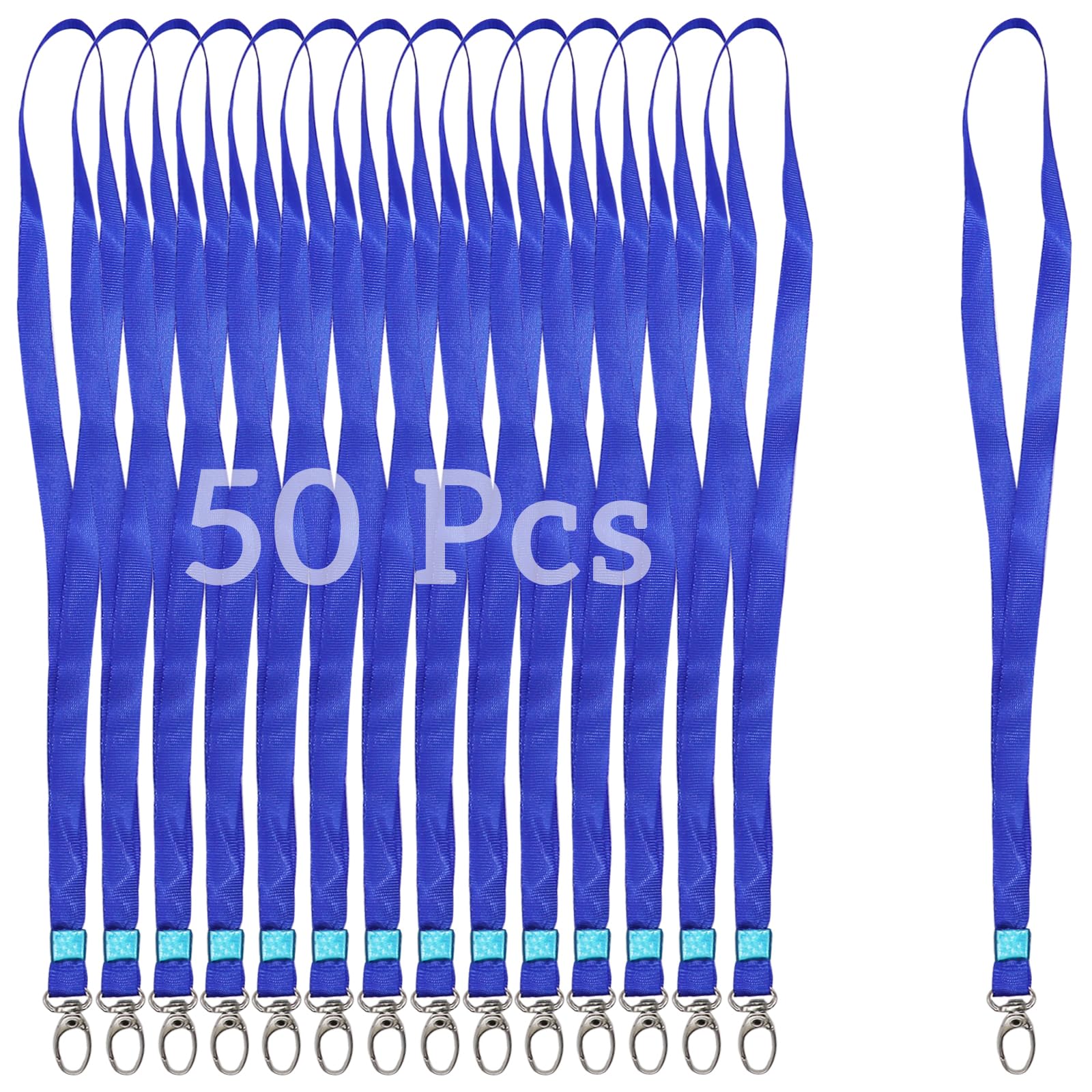 Kodepro 50 Pcs Lanyards for Neck, Neck Lanyard Strap with Swivel Metal Hook Buckle, Safety Badge Lanyards for Name Tags ID Cards Keys Pass Card Holders (Blue)