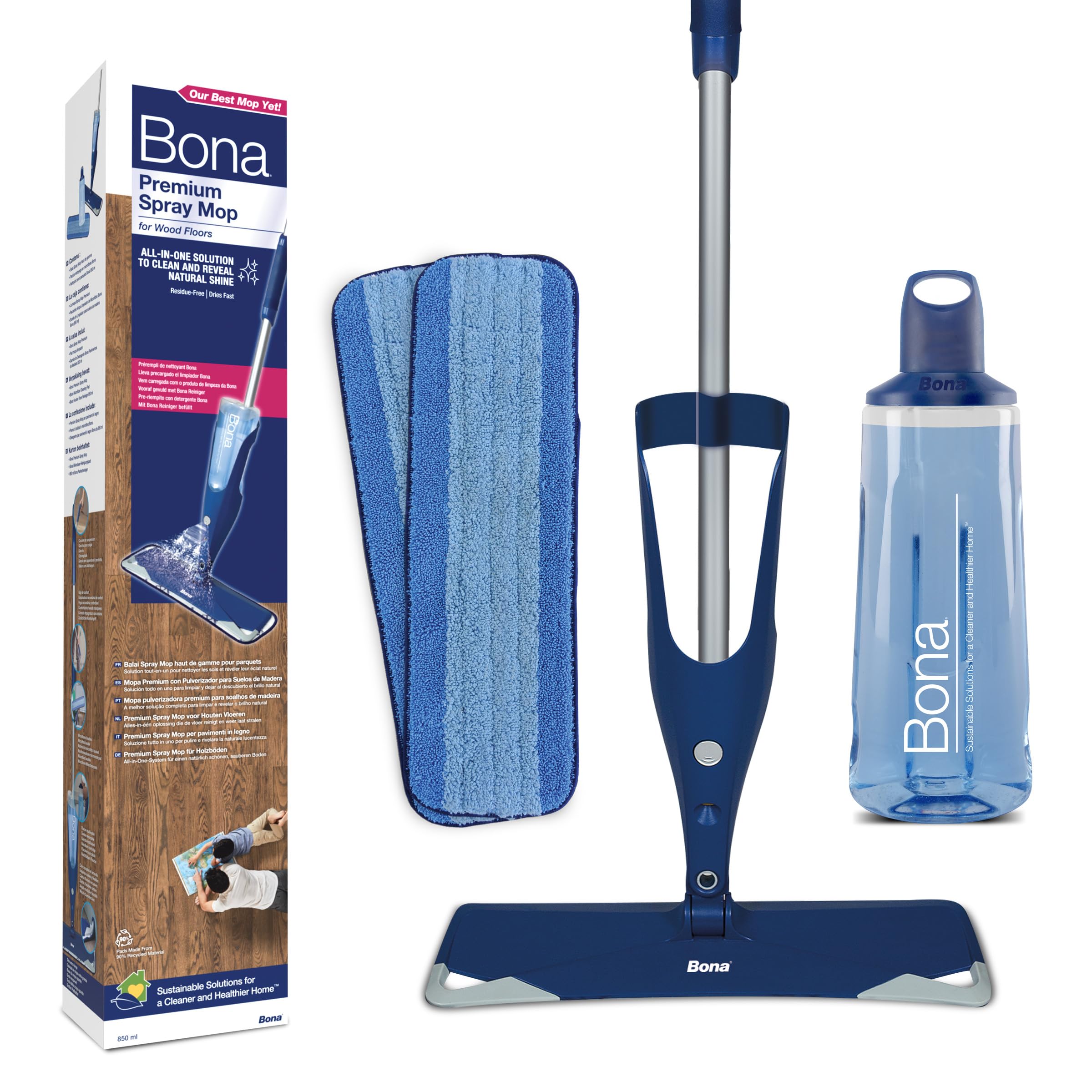 Bona parquet spray mop premio, spray mop lavapavimenti, mop microfibra pavimenti, pulizia pavimenti parquet, set con cuscinetto di pulizia in microfibra extra, mocio, mocio spruzzo, spruzzare, panno