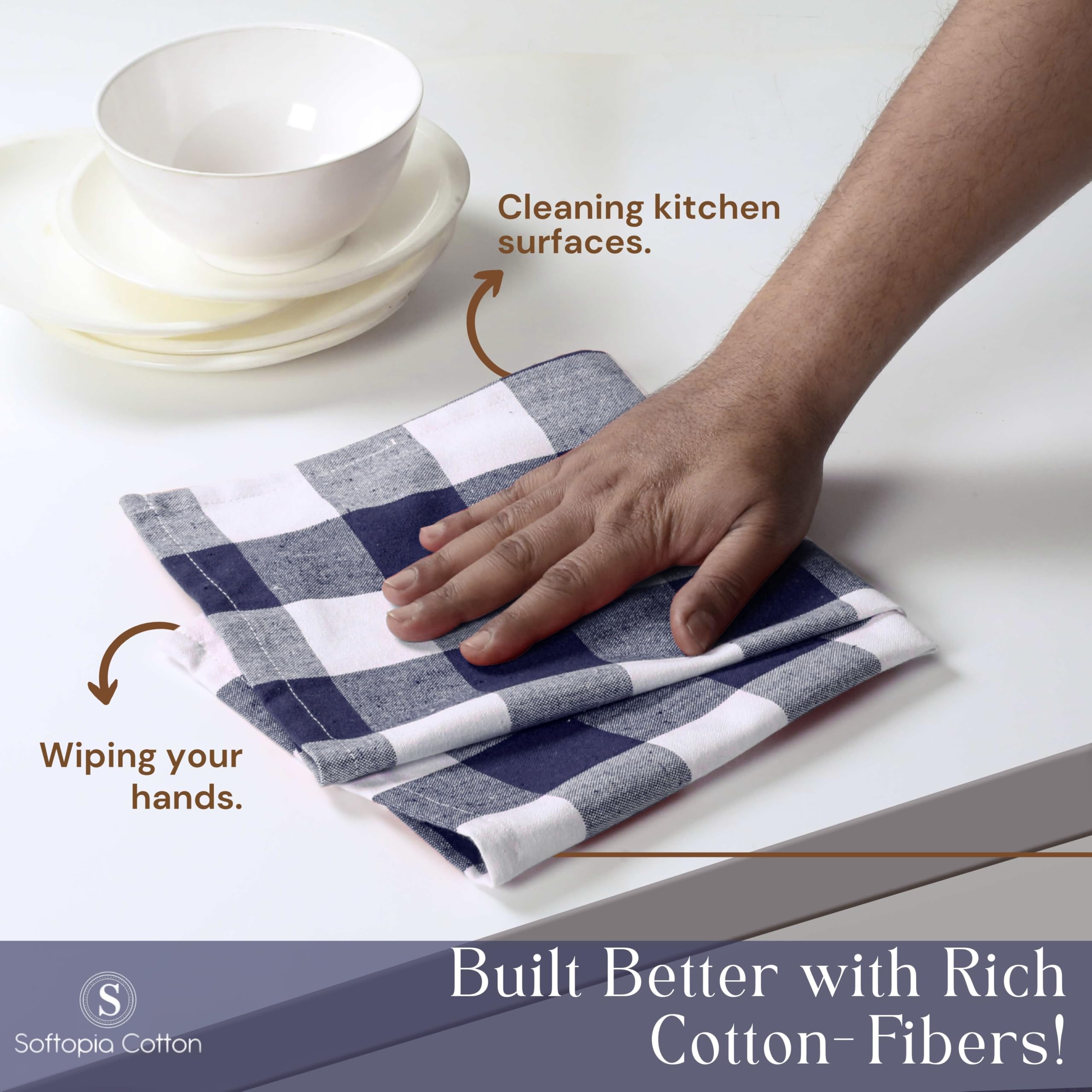 Confezione da 12 strofinacci da cucina a quadri in 100% cotone, 40,6 x 66 cm, super assorbenti, ad asciugatura rapida, asciugamani per la pulizia del ristorante con occhiello per